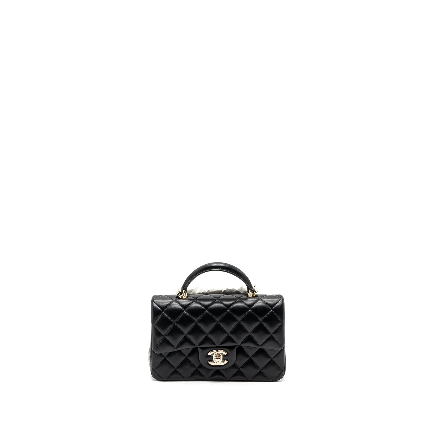 Chanel top handle rectangular flap lambskin LGHW Black Shoulder Bag Lghw Microchip