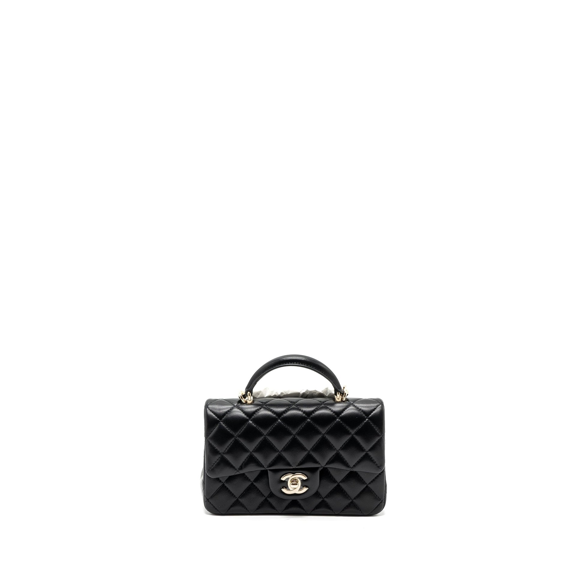 Chanel top handle rectangular flap lambskin LGHW Black Shoulder Bag Lghw Microchip