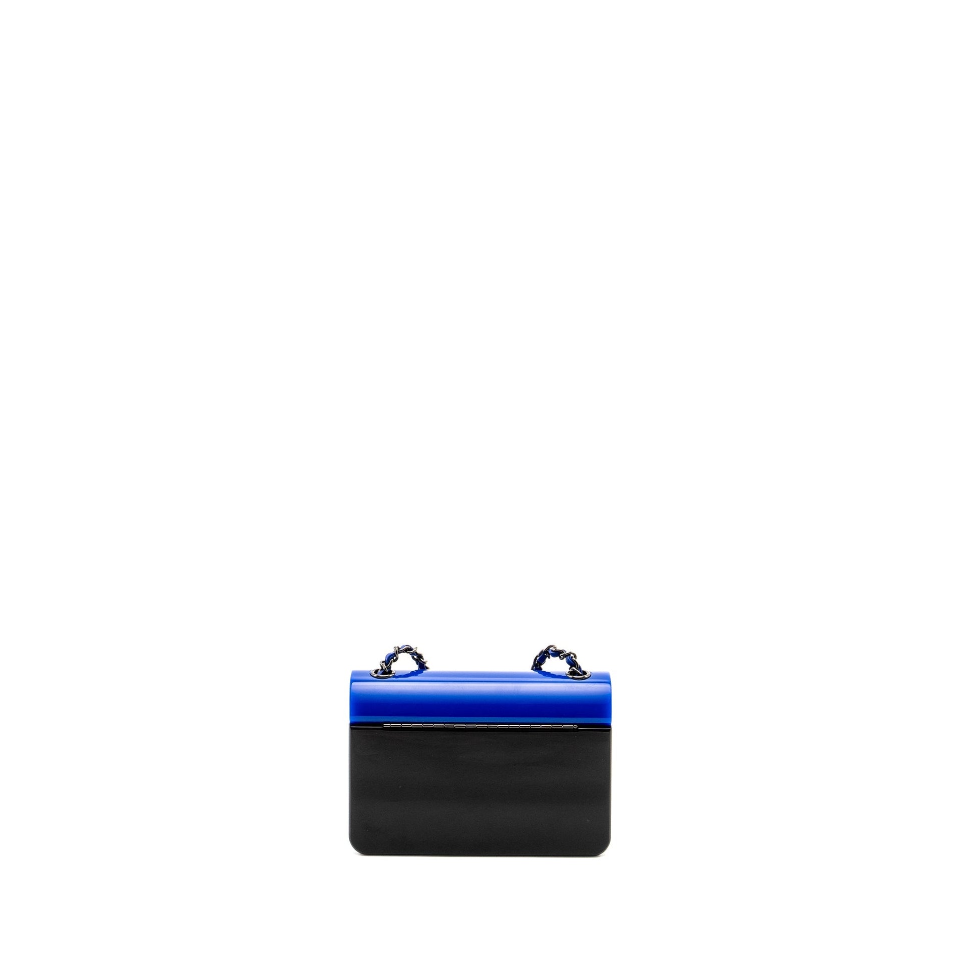 Chanel 21k Plexi Flap Evening Hardware microchip Black Blue Handbag