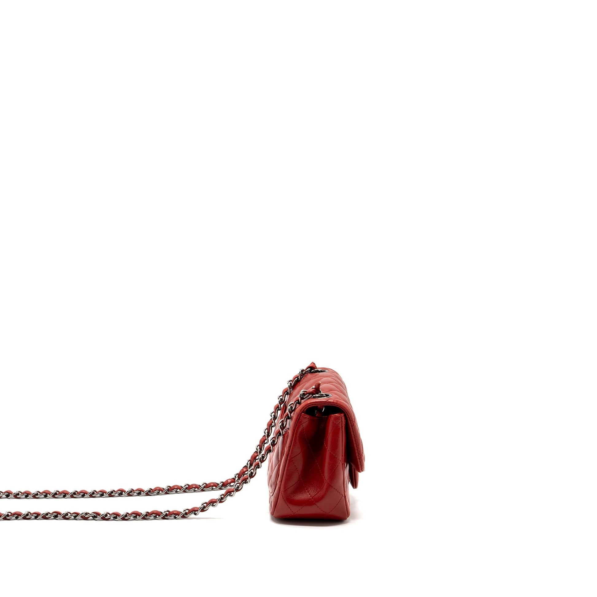 Chanel square flap lambskin hardware Black Red Shoulder Bag