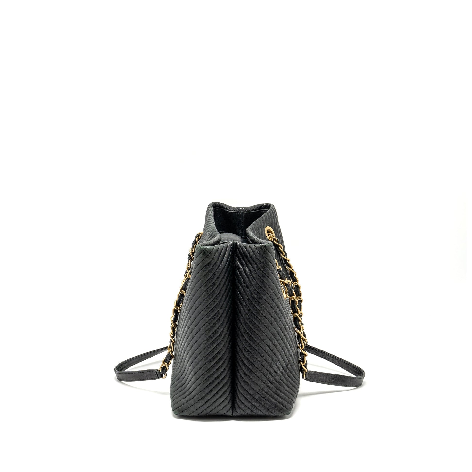 Chanel Chevron Shopping goatskin GHW Black Tote Bag