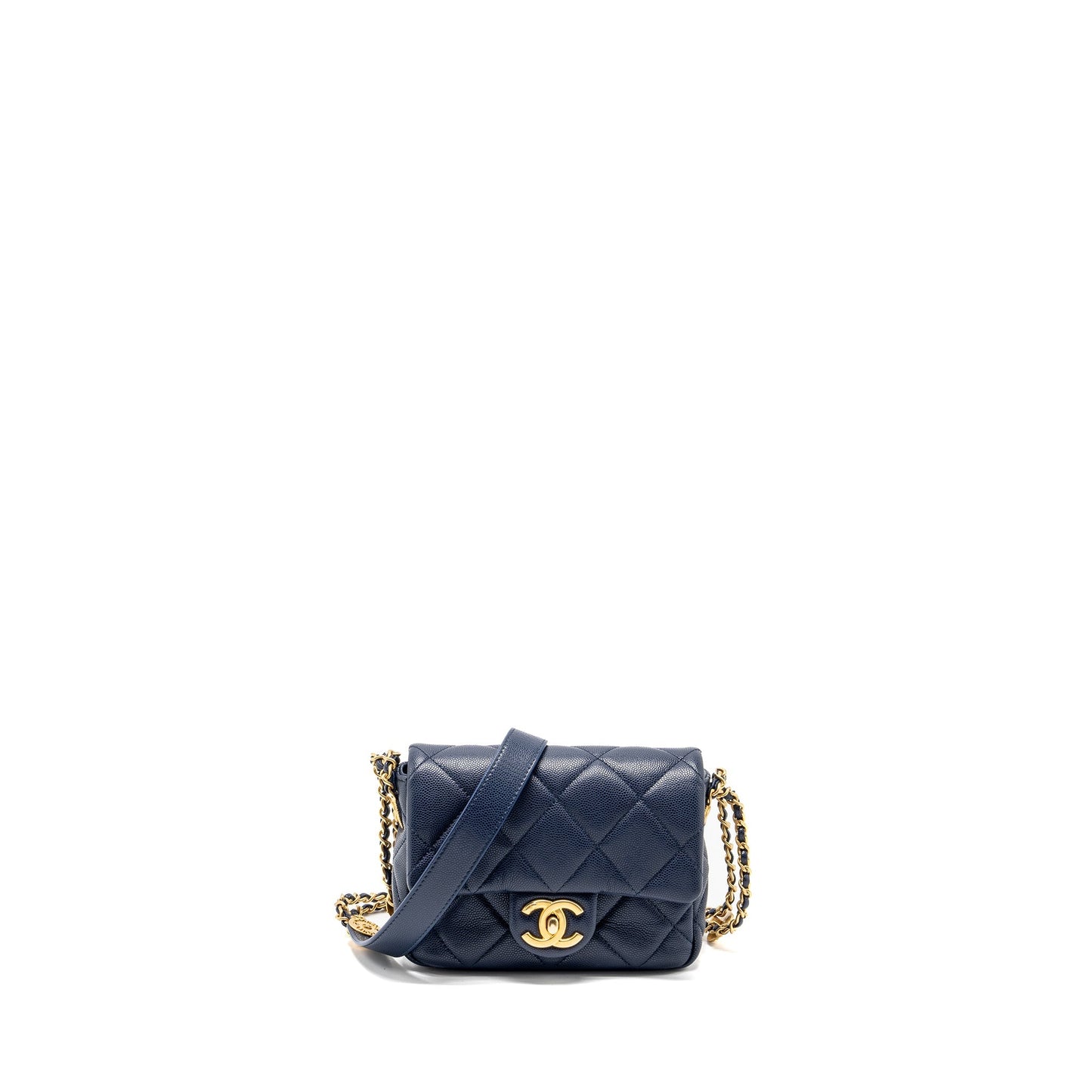 Chanel 22A Button On Square Flap Caviar Shoulder Bag