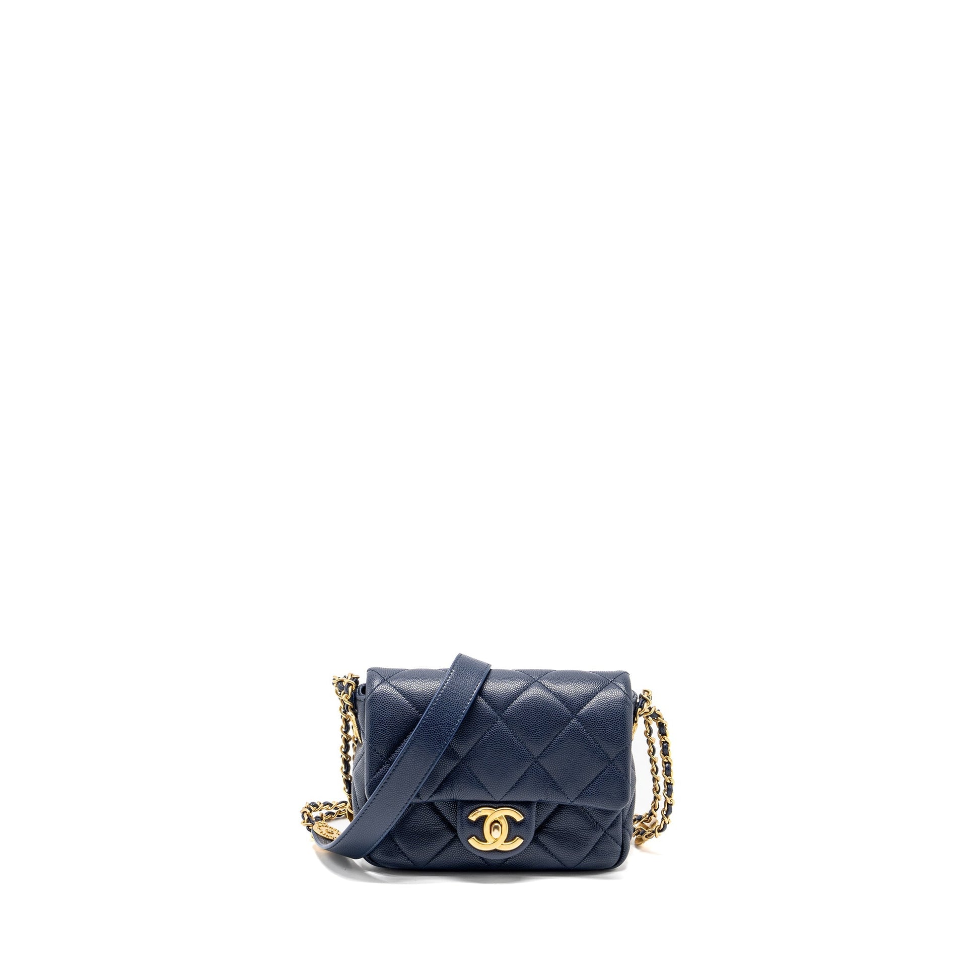Chanel 22A Button On Square Flap Caviar Shoulder Bag