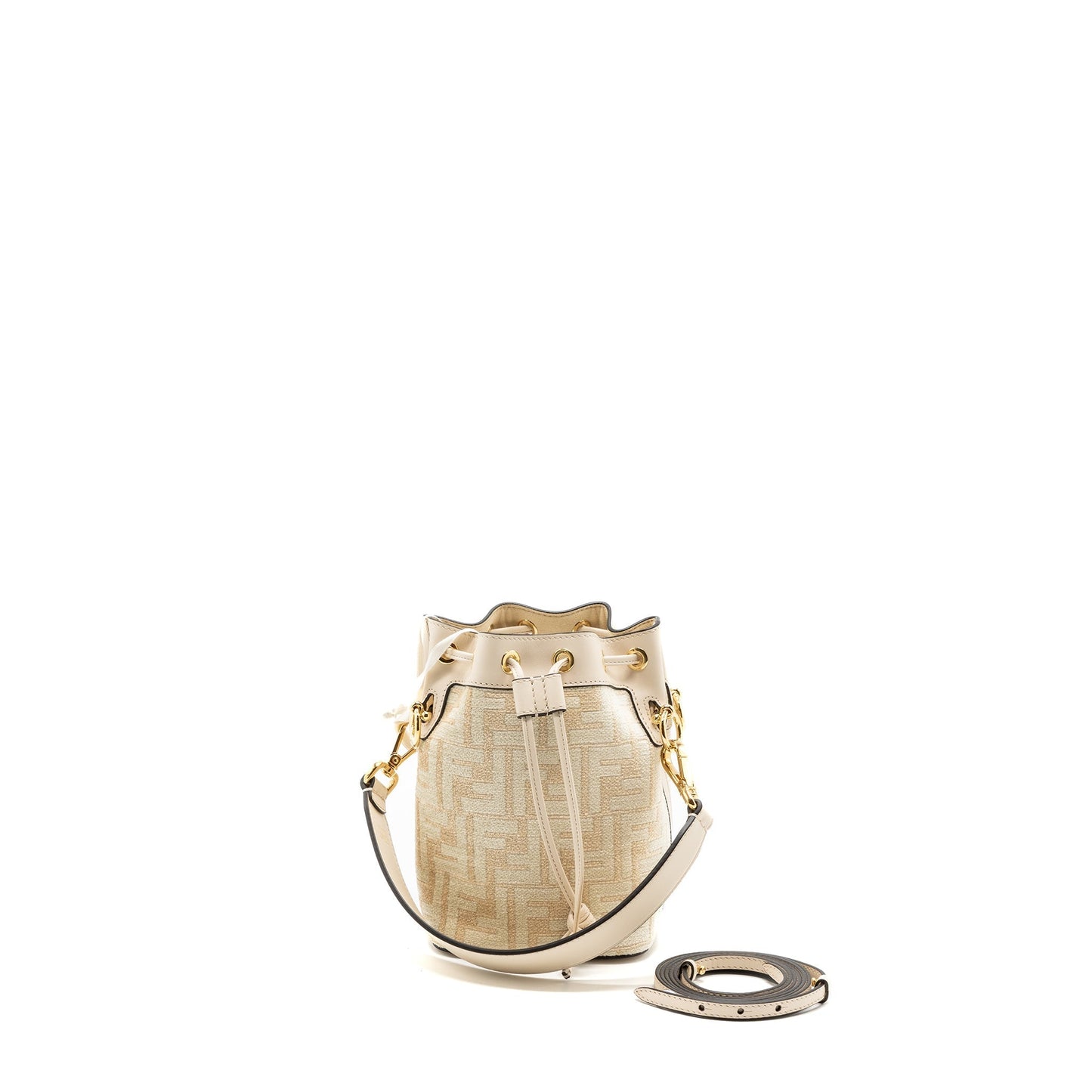 Fendi Mon Tresor Purse Fabric Leather Cream Mini Bucket Bag