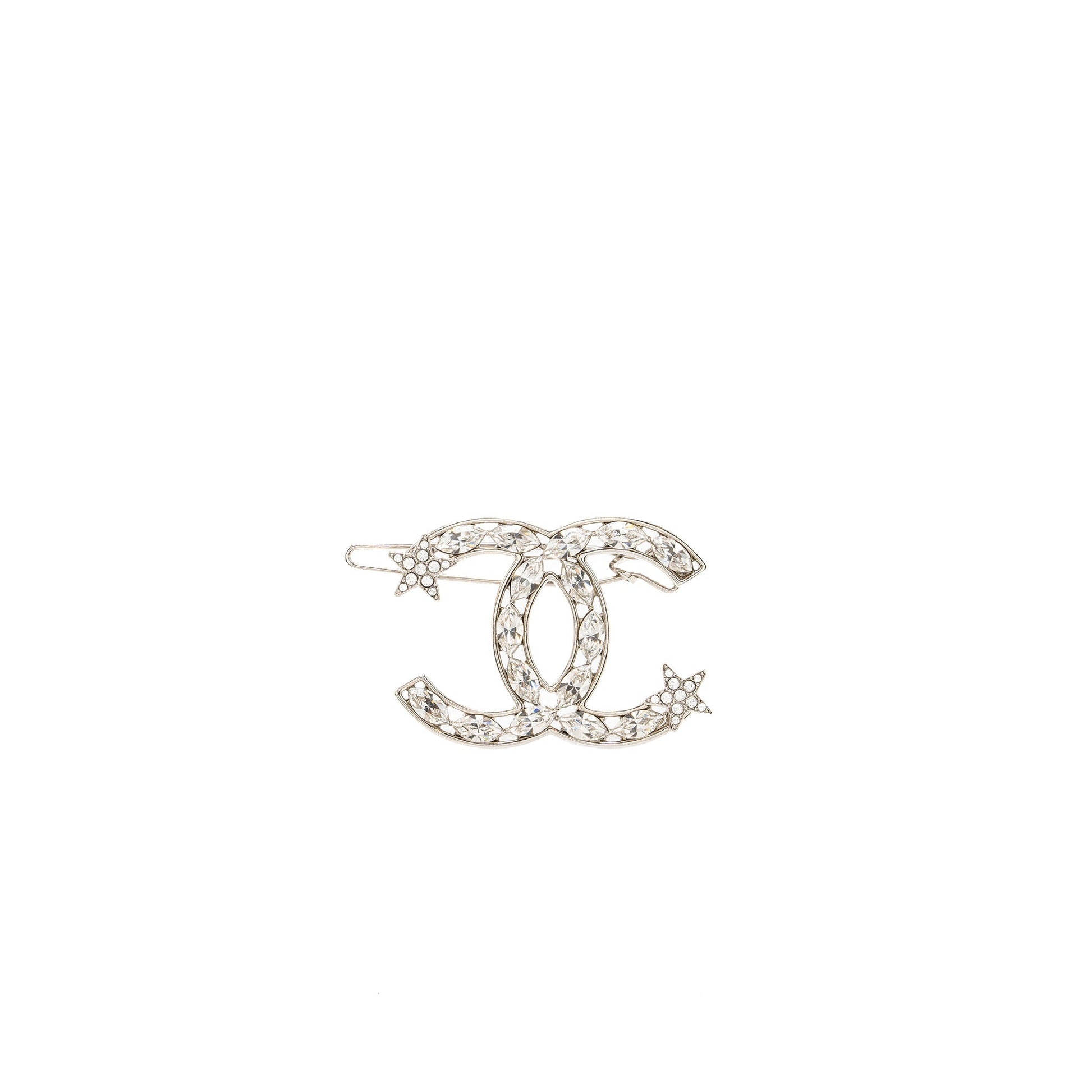 Chanel Giant CC logo hair clip crystal Silver Handbag