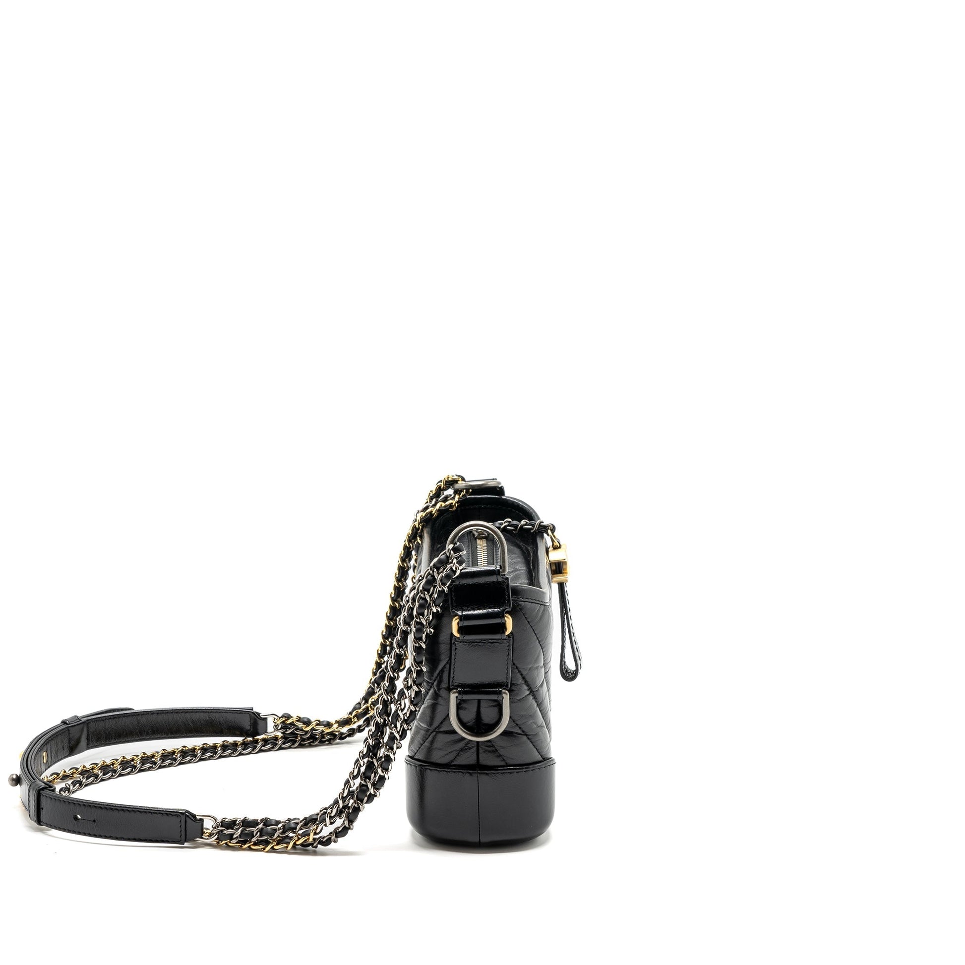 Chanel Gabrielle Hobo Chevron Aged Calfskin Hardware Multicolour Black Small Shoulder Bag Multicolour Hardware