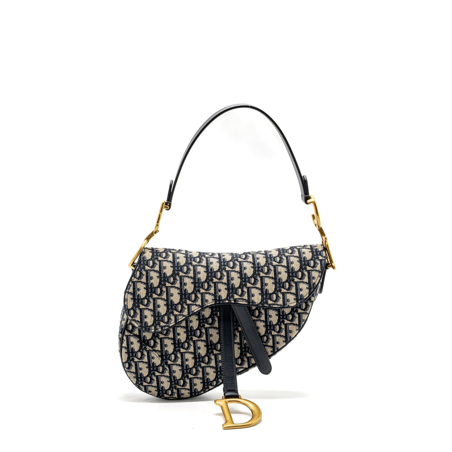 Dior Saddle Purse Oblique Jacquard Handbag Canvas Blue Travel Bag