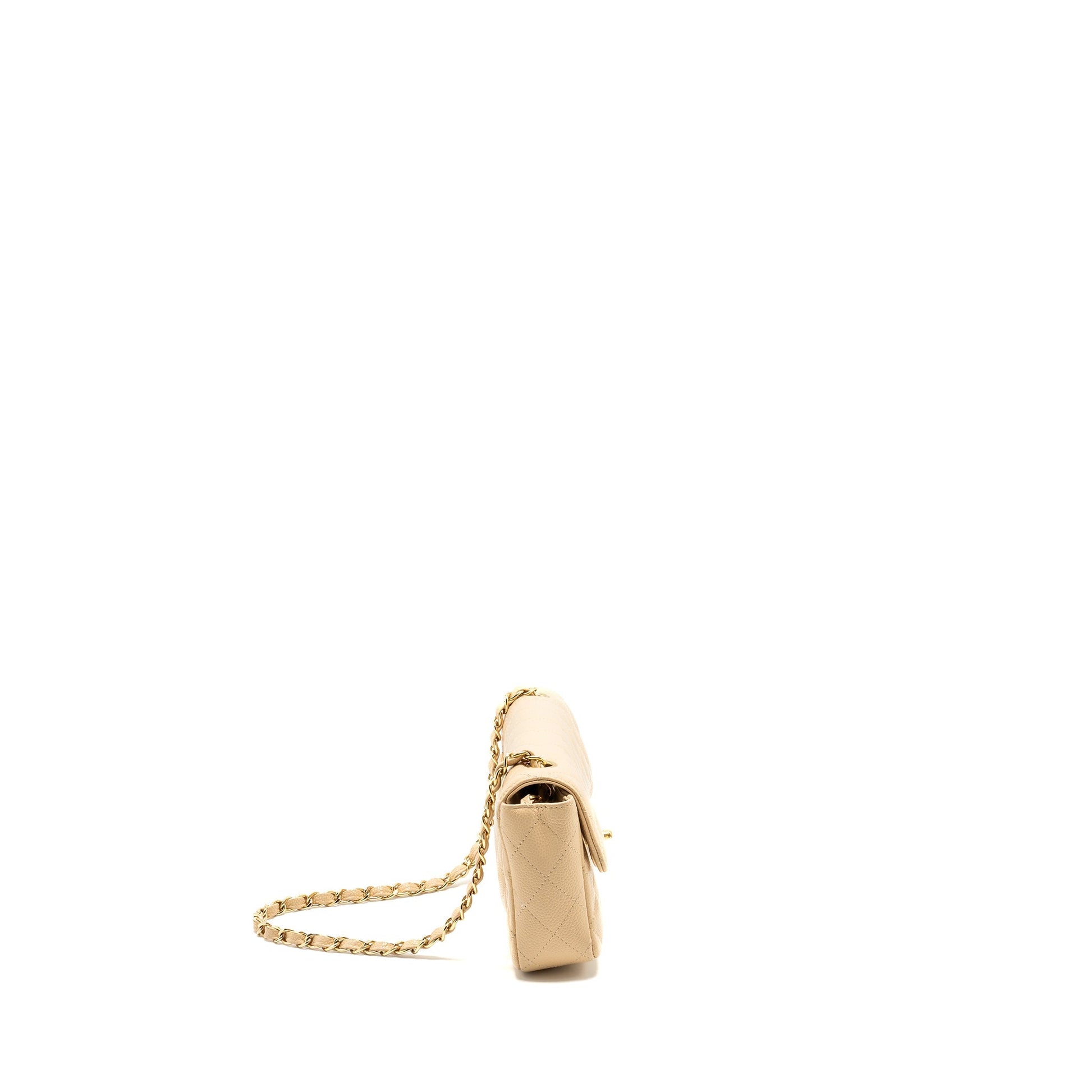 Chanel East-West Flap Caviar GHW Beige Shoulder Bag