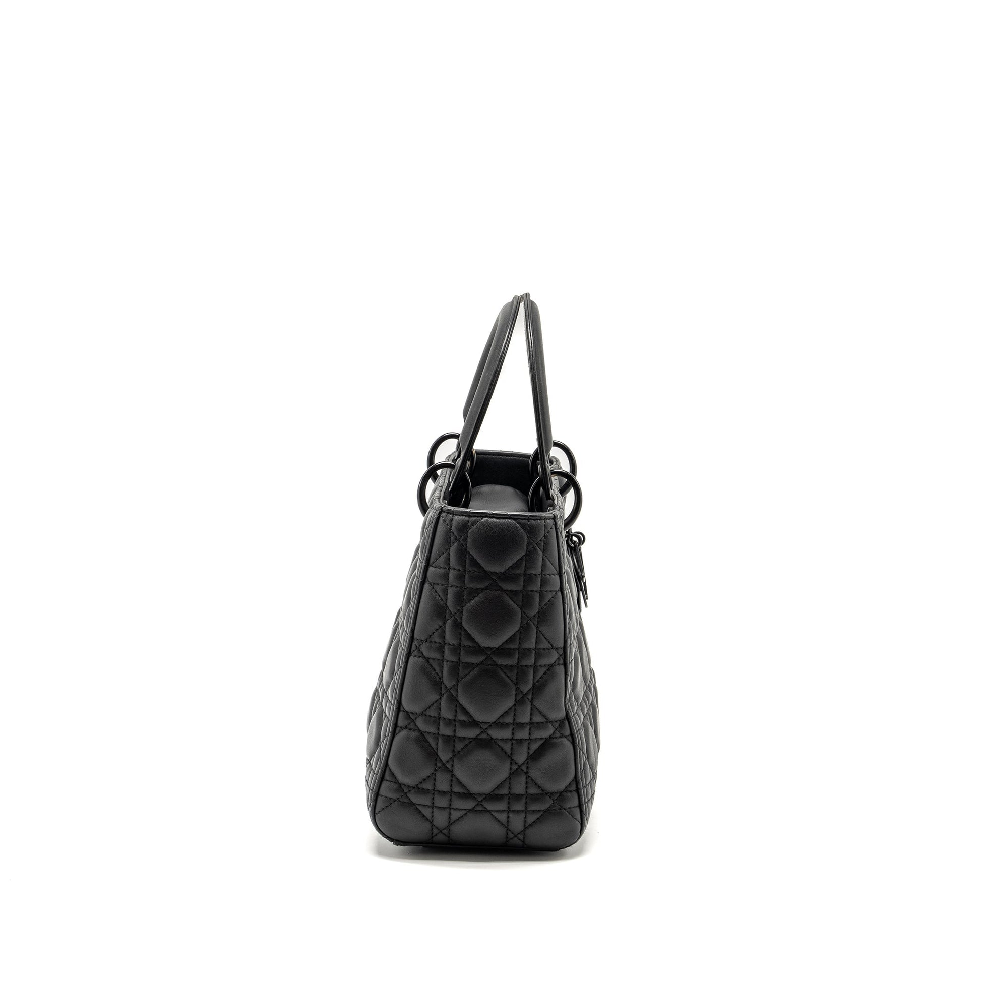 Dior Lady Ultramatte Cannage Calfskin So Handbag Black Medium Travel Bag