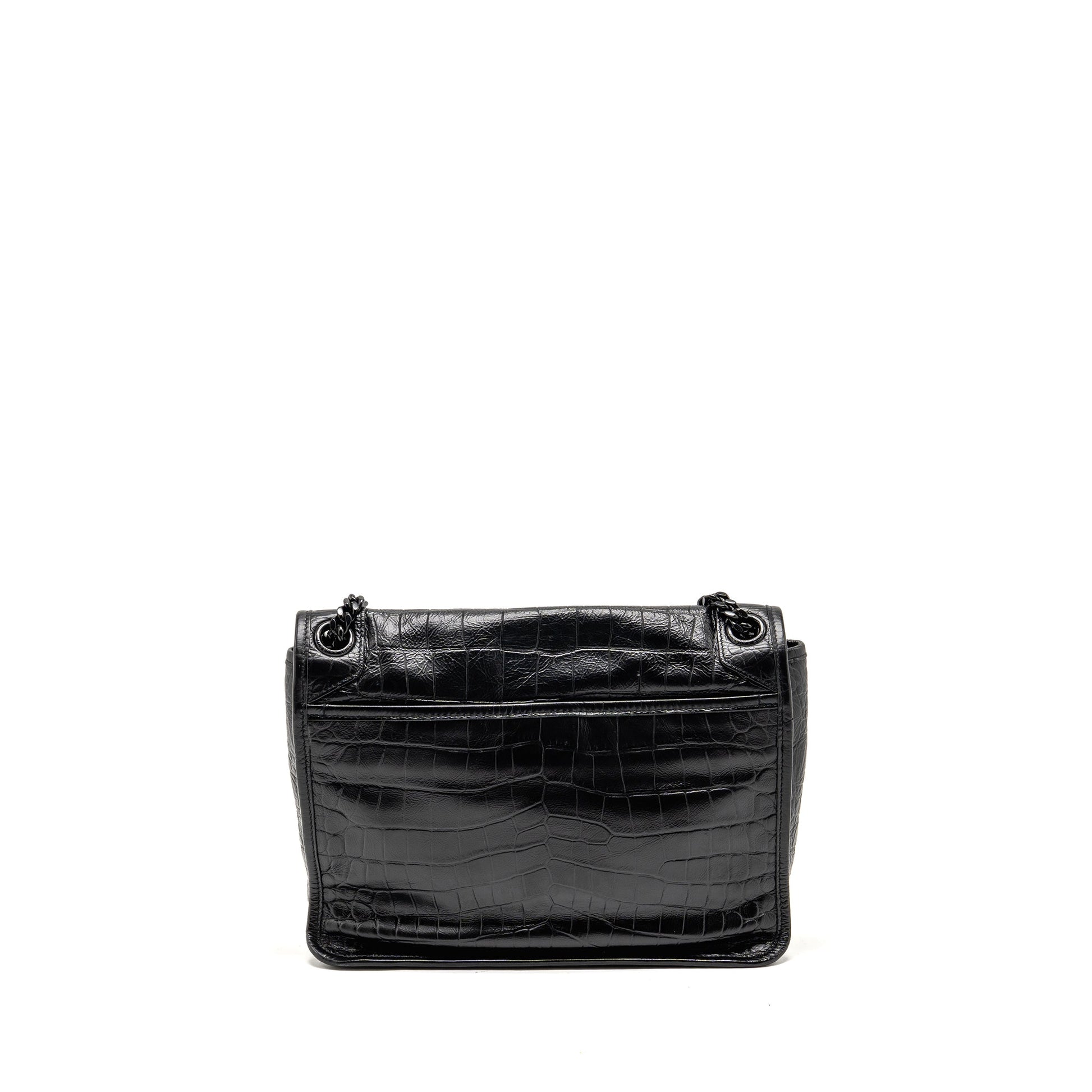 YSL Saint Laurent Niki Purse Crocodile Embossed Calfskin Hardware Travel Black Medium Travel Bag