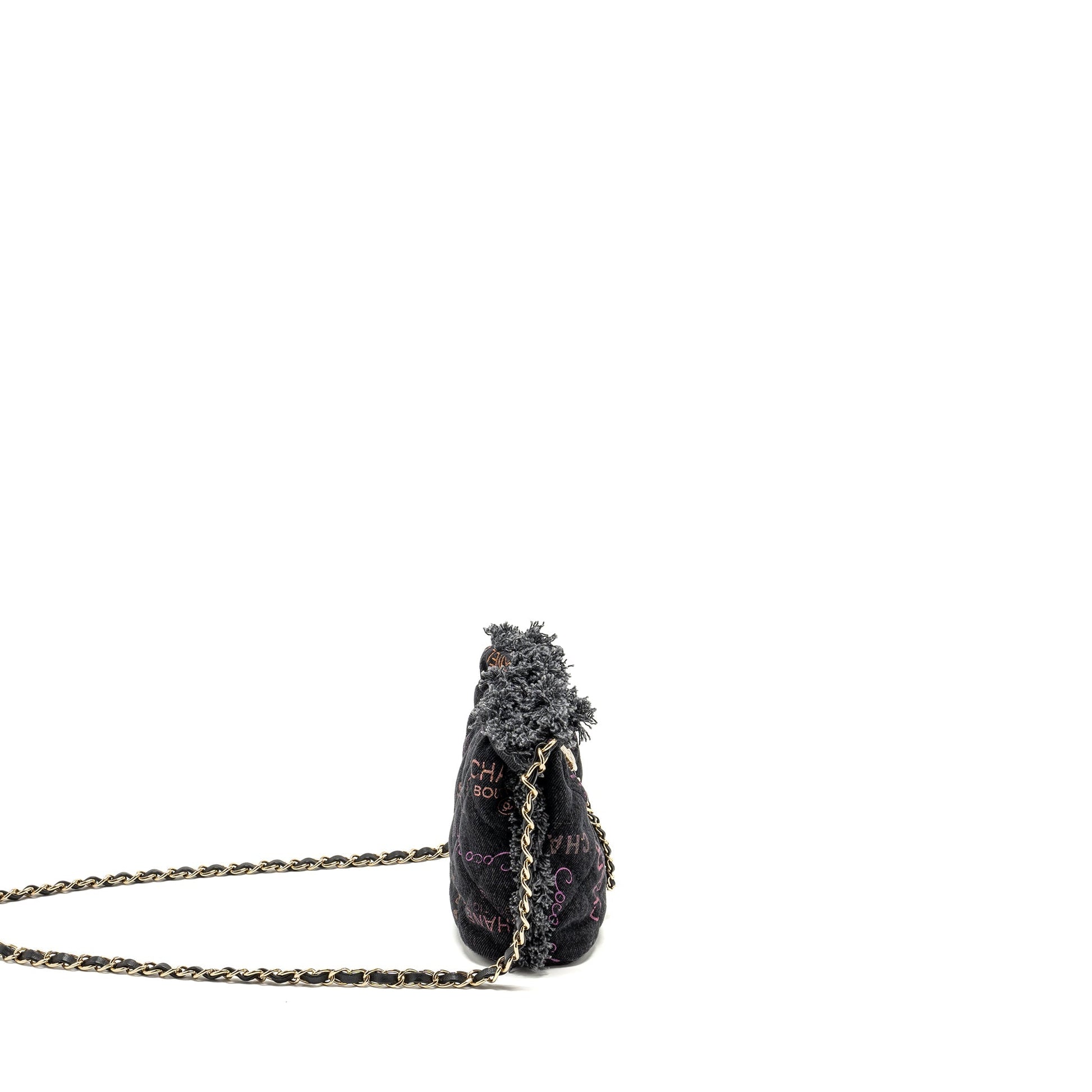 Chanel Bucket Denim LGHW Microchip Black Small Bucket Bag