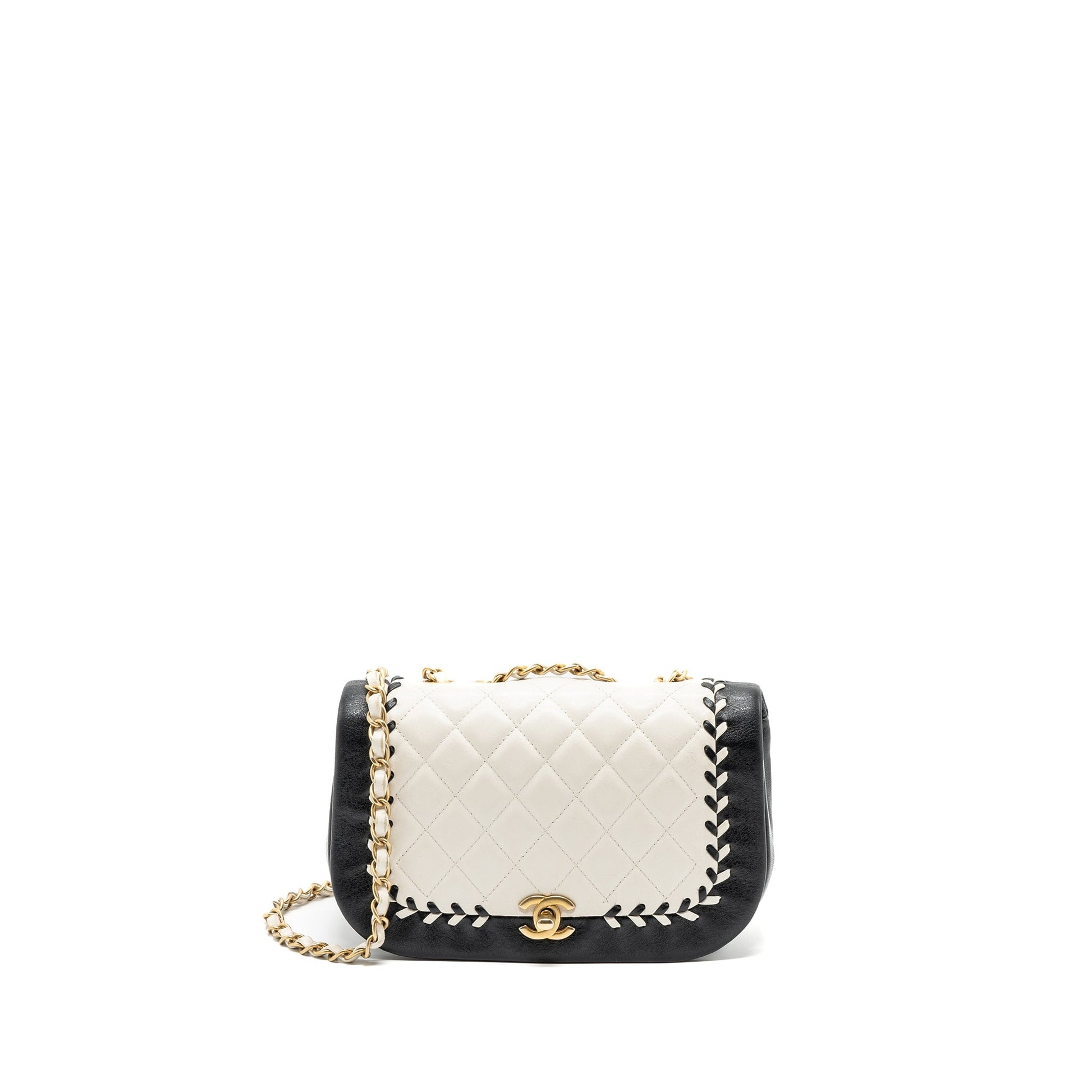 Chanel Quilted Flap Lambskin GHW Black White Shoulder Bag