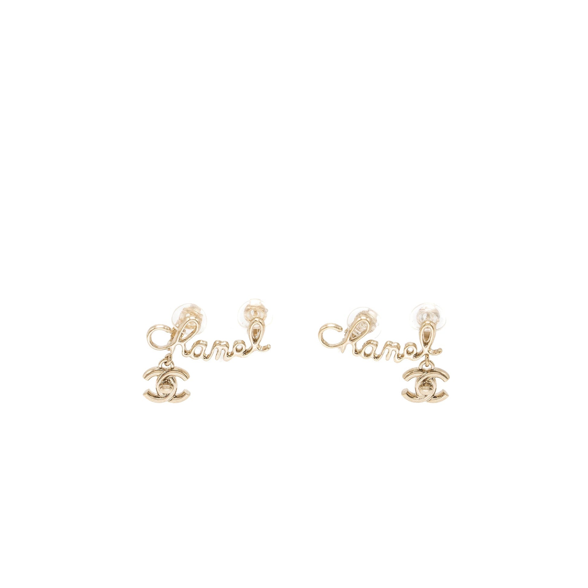 Chanel letter cc drop ear clip tone Gold Handbag