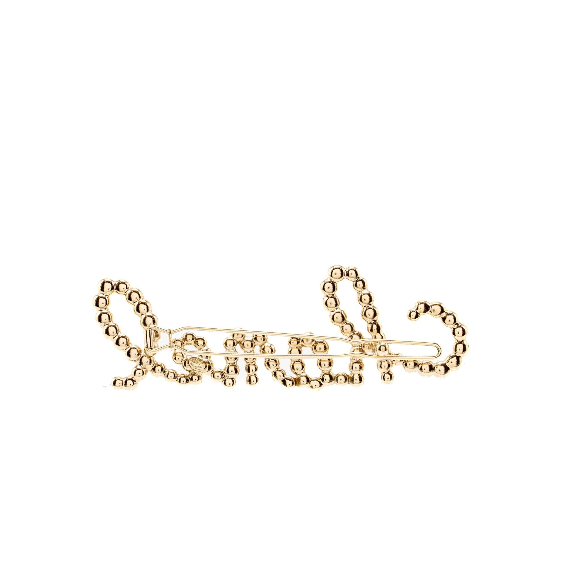Chanel Letter Hair Clip Crystal Pearl Light Gold Handbag Gold Tone