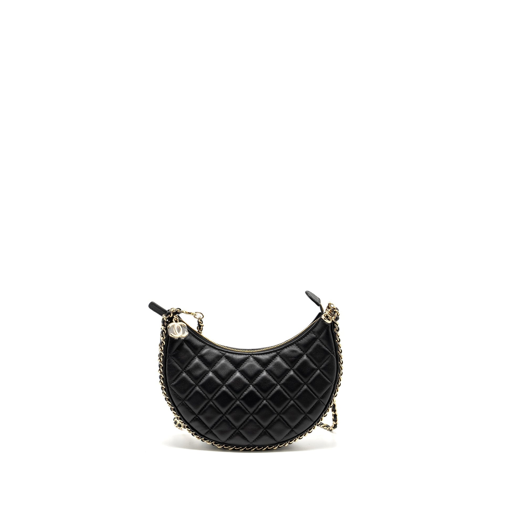 Chanel moon Hobo Lambskin LGHW Microchip Black Small Shoulder Bag Microchip 1
