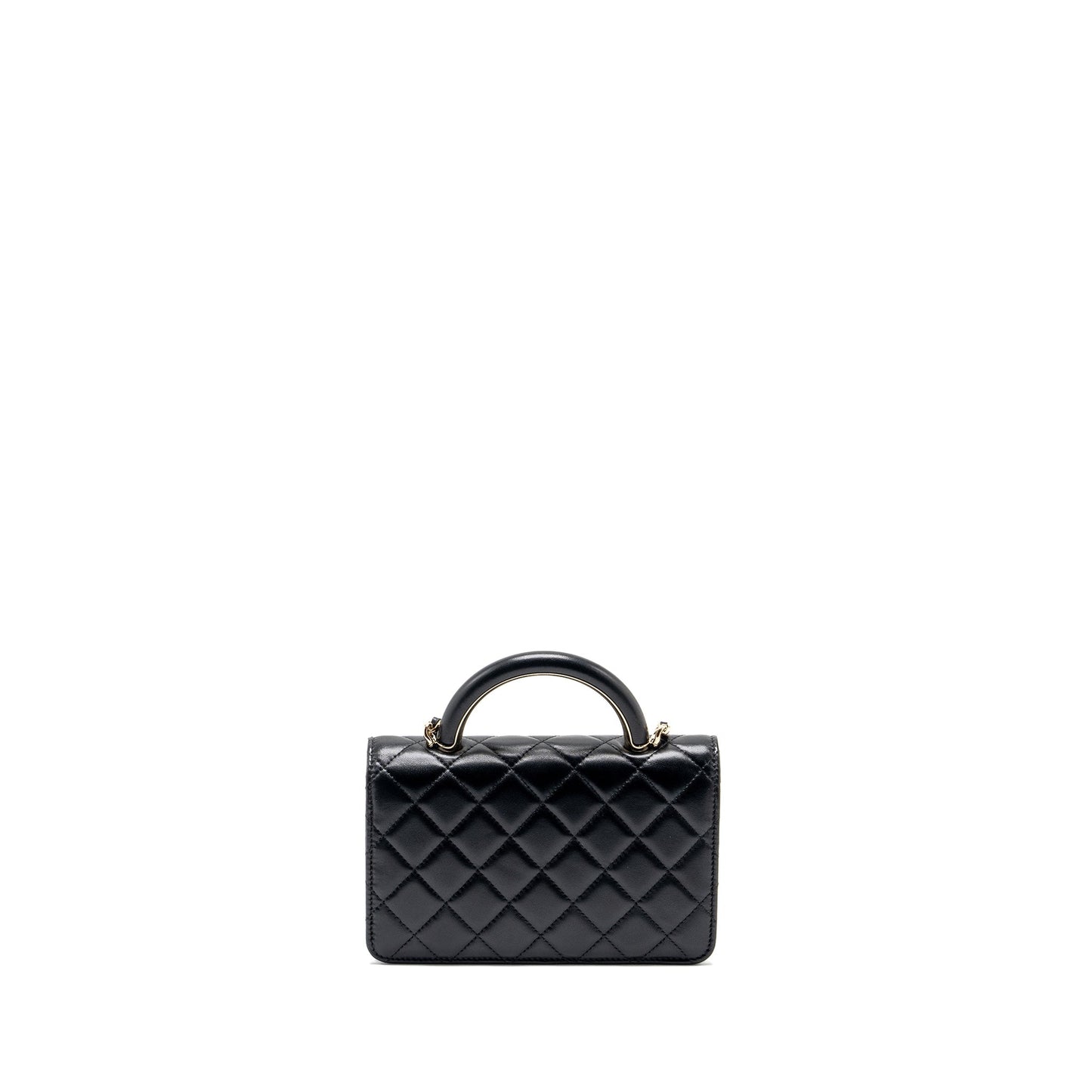 Chanel top handle on lambskin LGHW microchip Black Leather Wallet Case