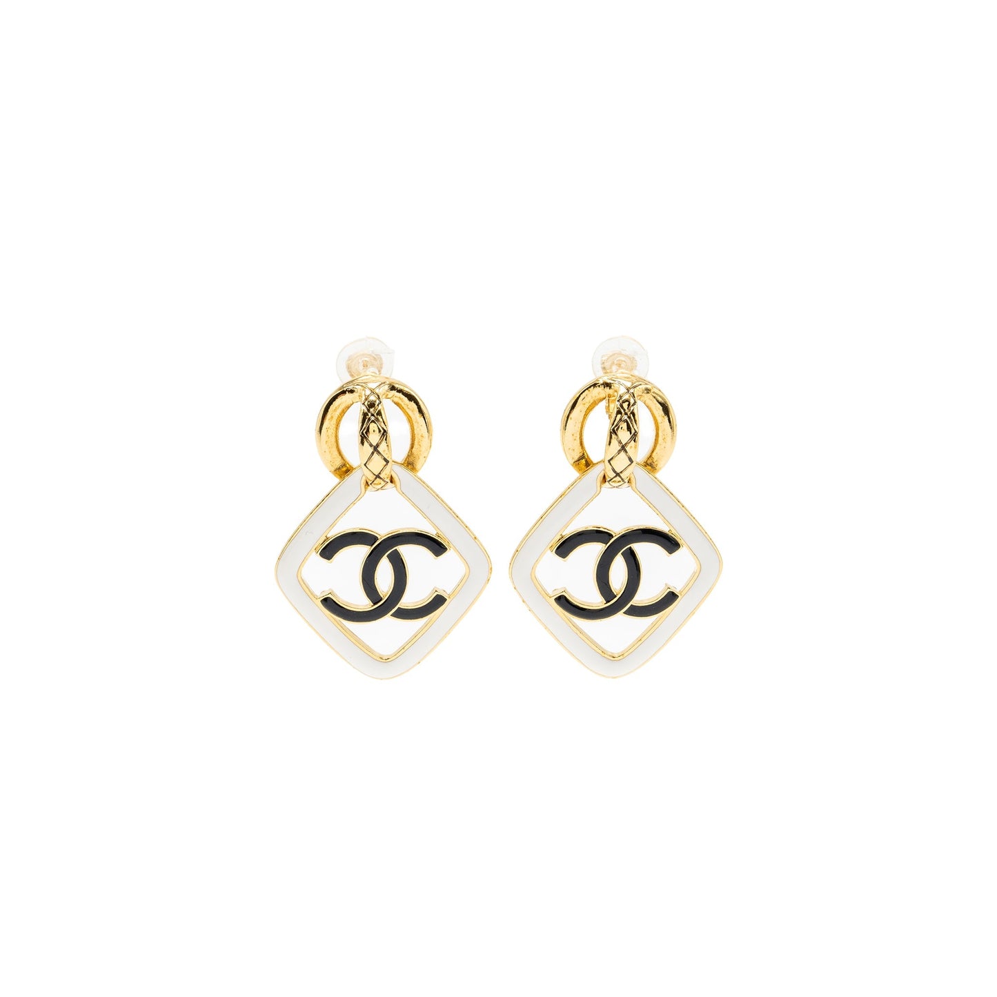 Chanel giant cc logo ear clip enamel Black White Gold Handbag
