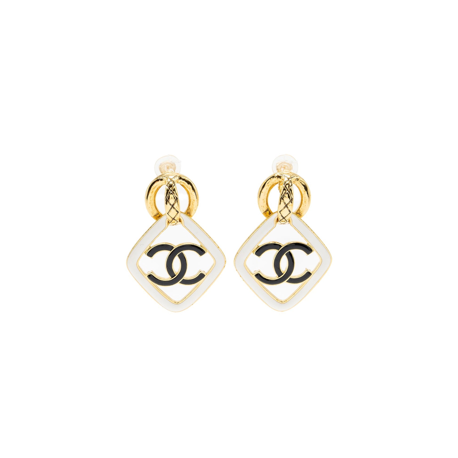 Chanel giant cc logo ear clip enamel Black White Gold Handbag