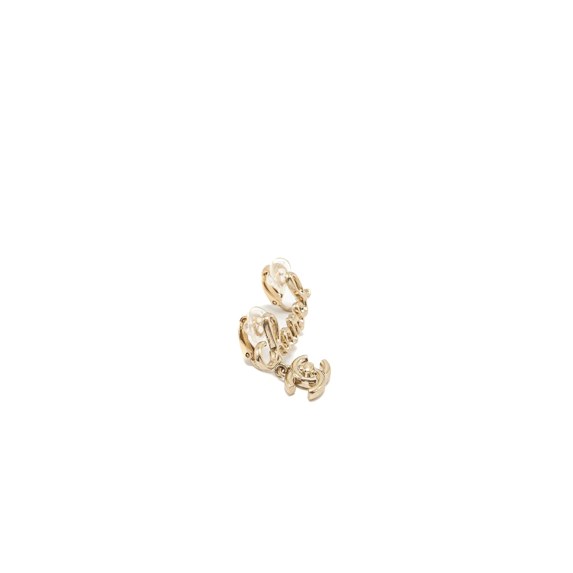 Chanel letter cc drop ear clip tone Gold Handbag