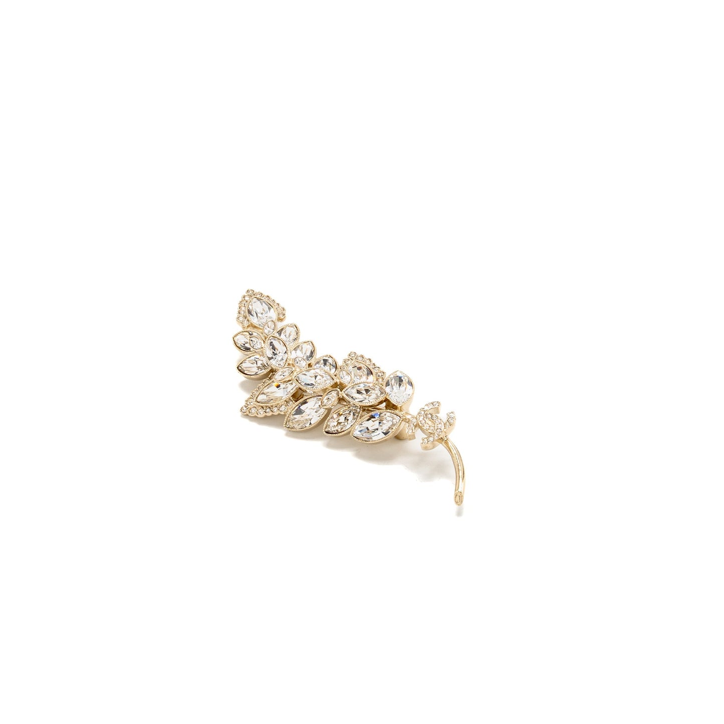 Chanel CC Leaves Brooch Crystal Light Tone Gold Handbag