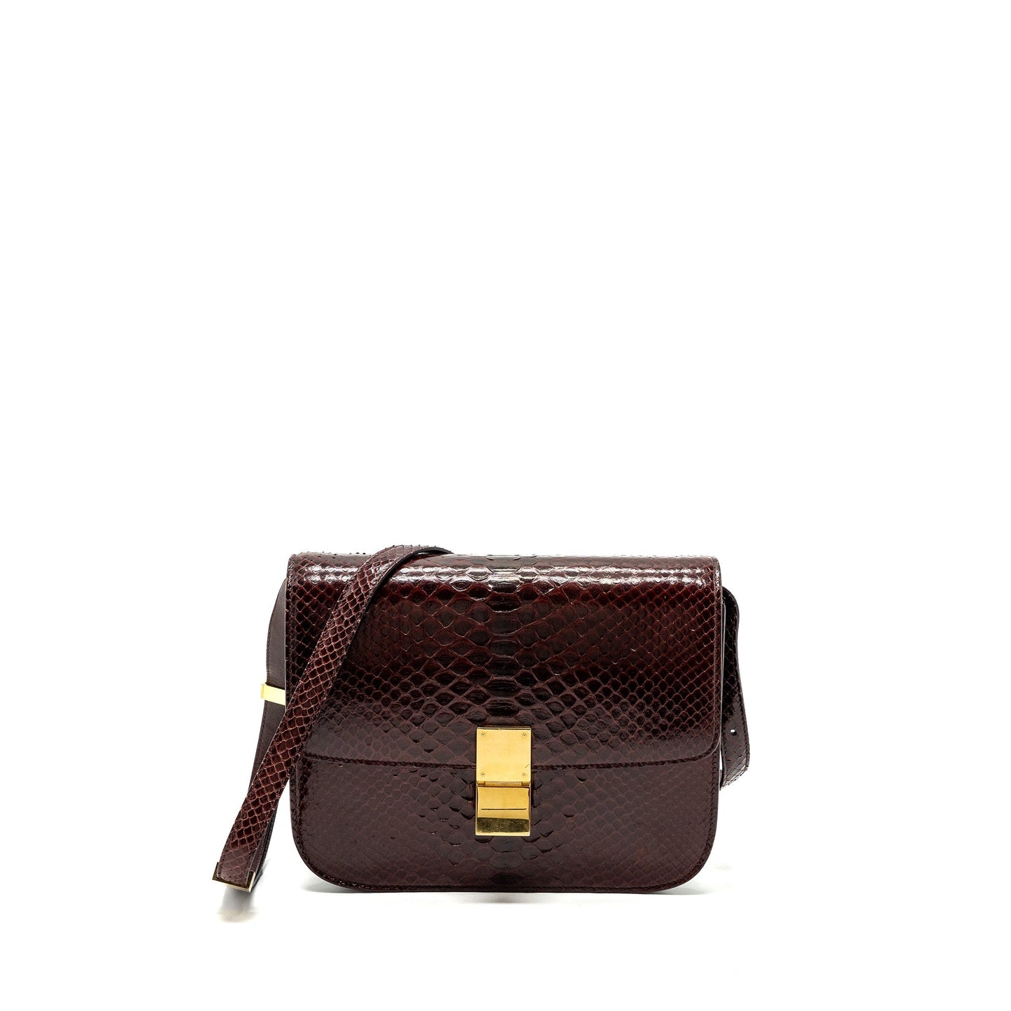 Celine Classic Box Purse Python Burgundy Handbag Medium Travel Bag