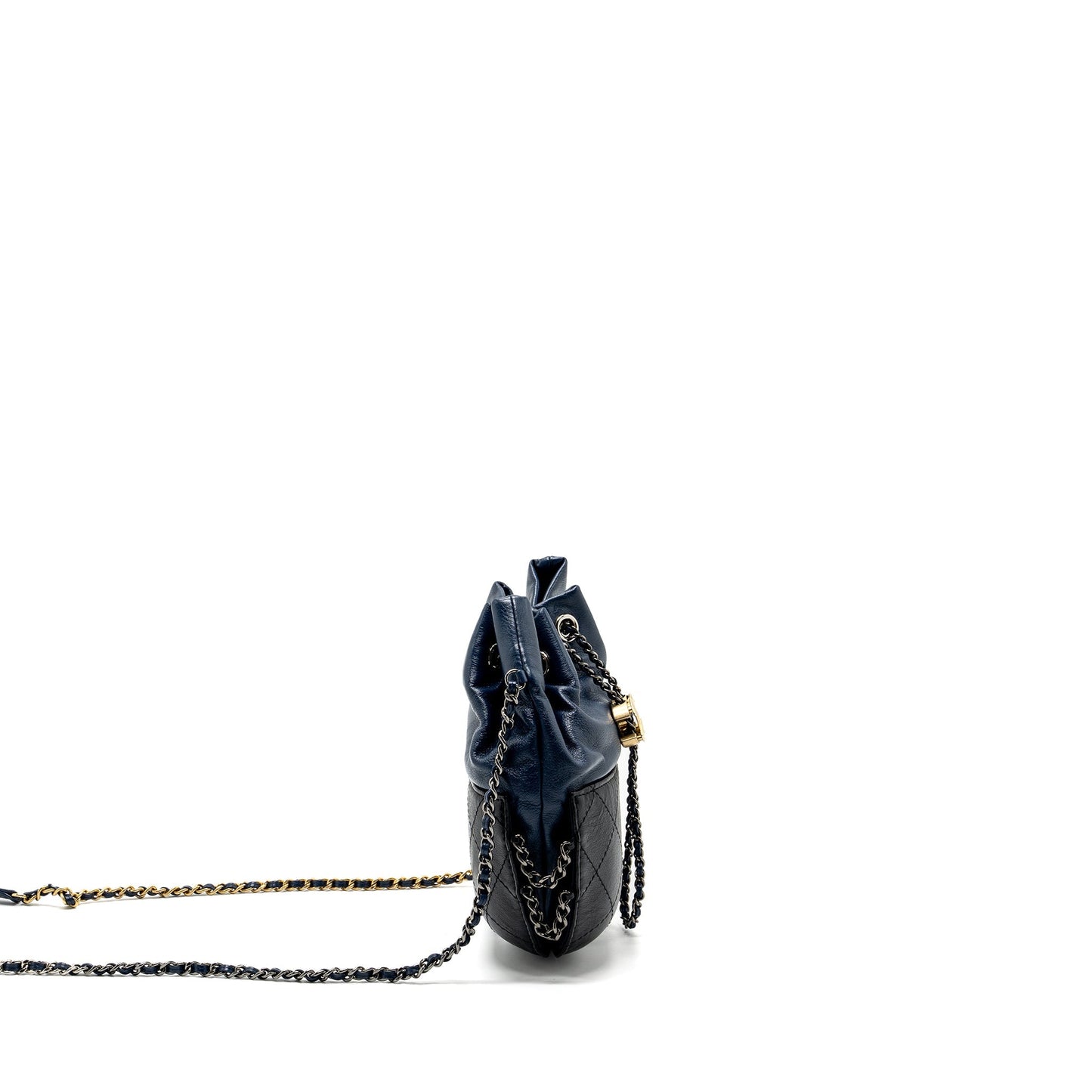Chanel Bucket Calfskin Navy Hardware Multicolour Black Small Bucket Bag