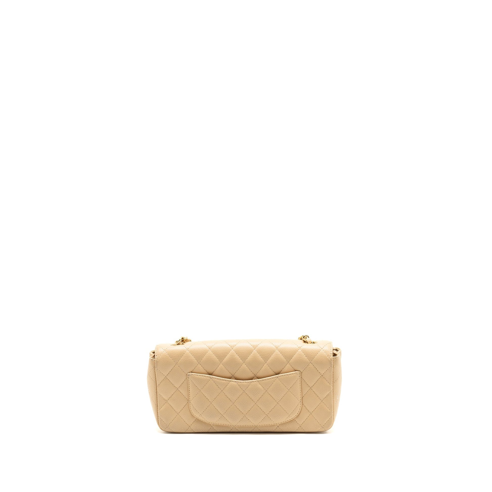 Chanel East-West Flap Caviar GHW Beige Shoulder Bag