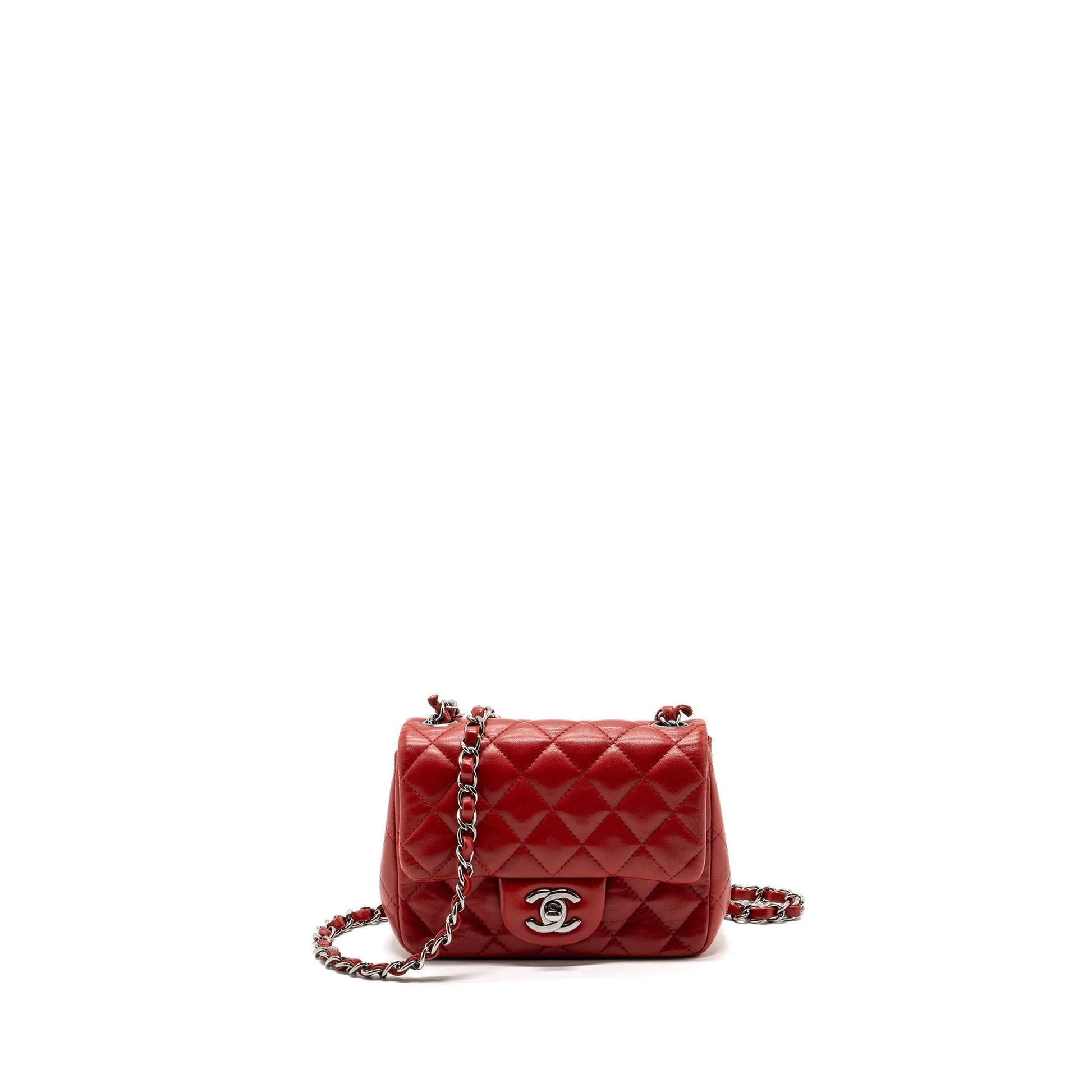 Chanel square flap lambskin hardware Black Red Shoulder Bag