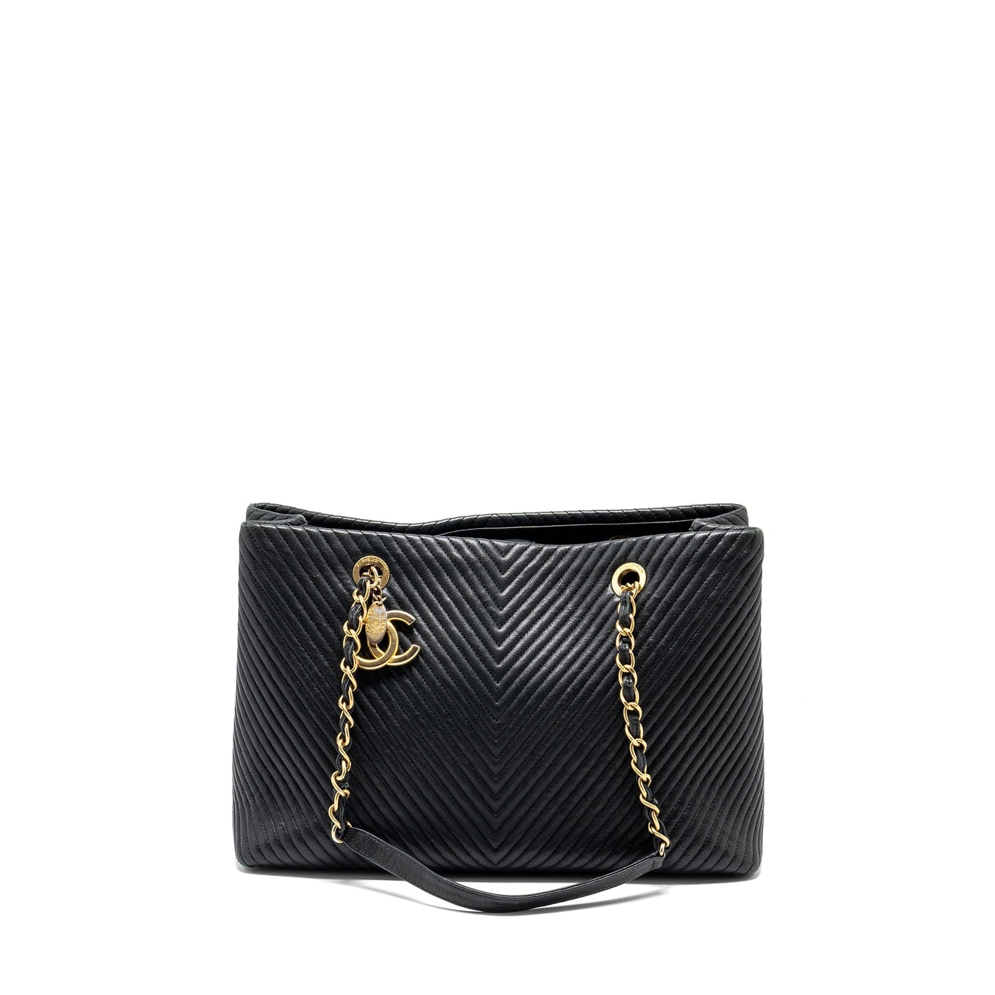 Chanel Chevron Shopping goatskin GHW Black Tote Bag