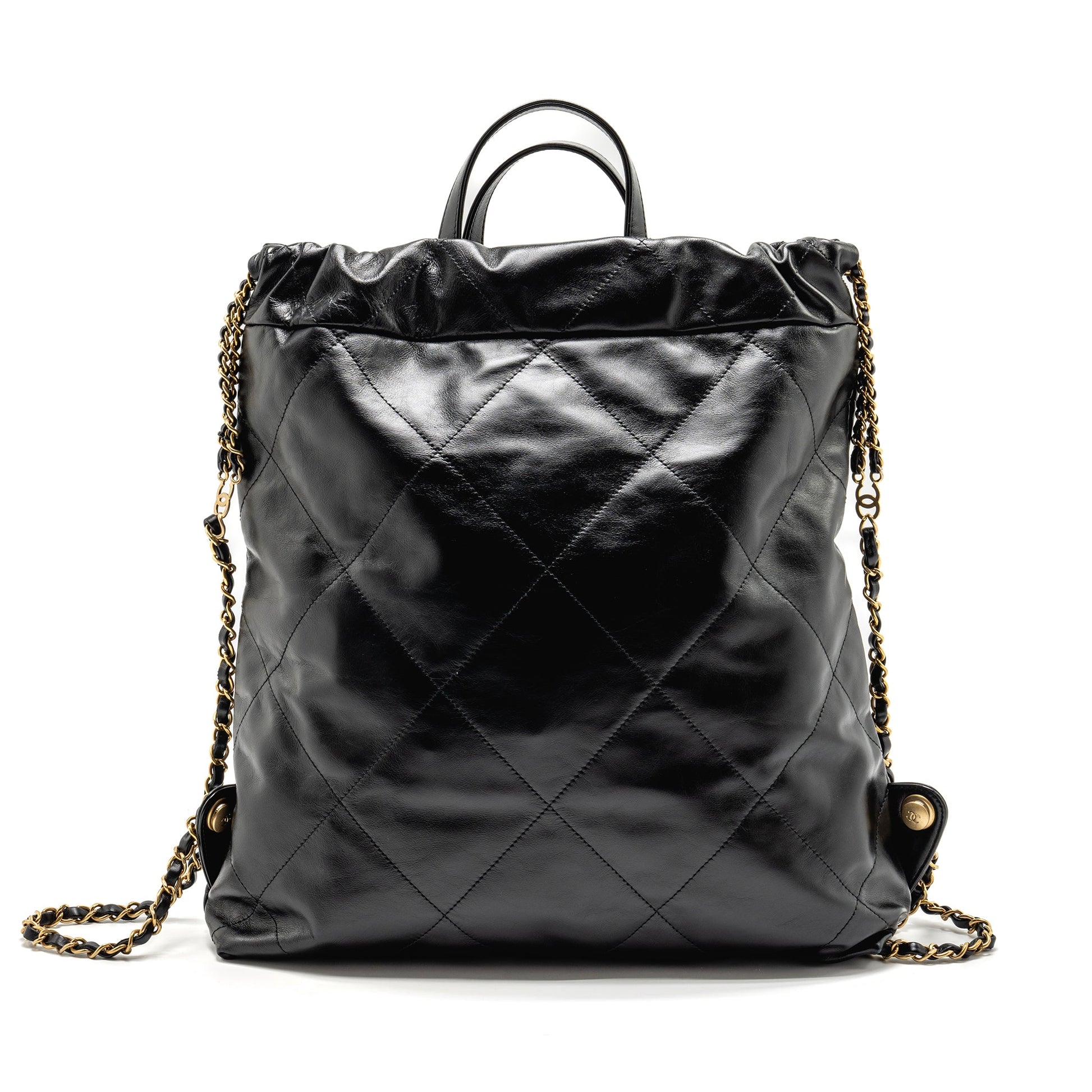 Chanel 22 Backpack Letter Logo Shiny Calfskin Black Gold