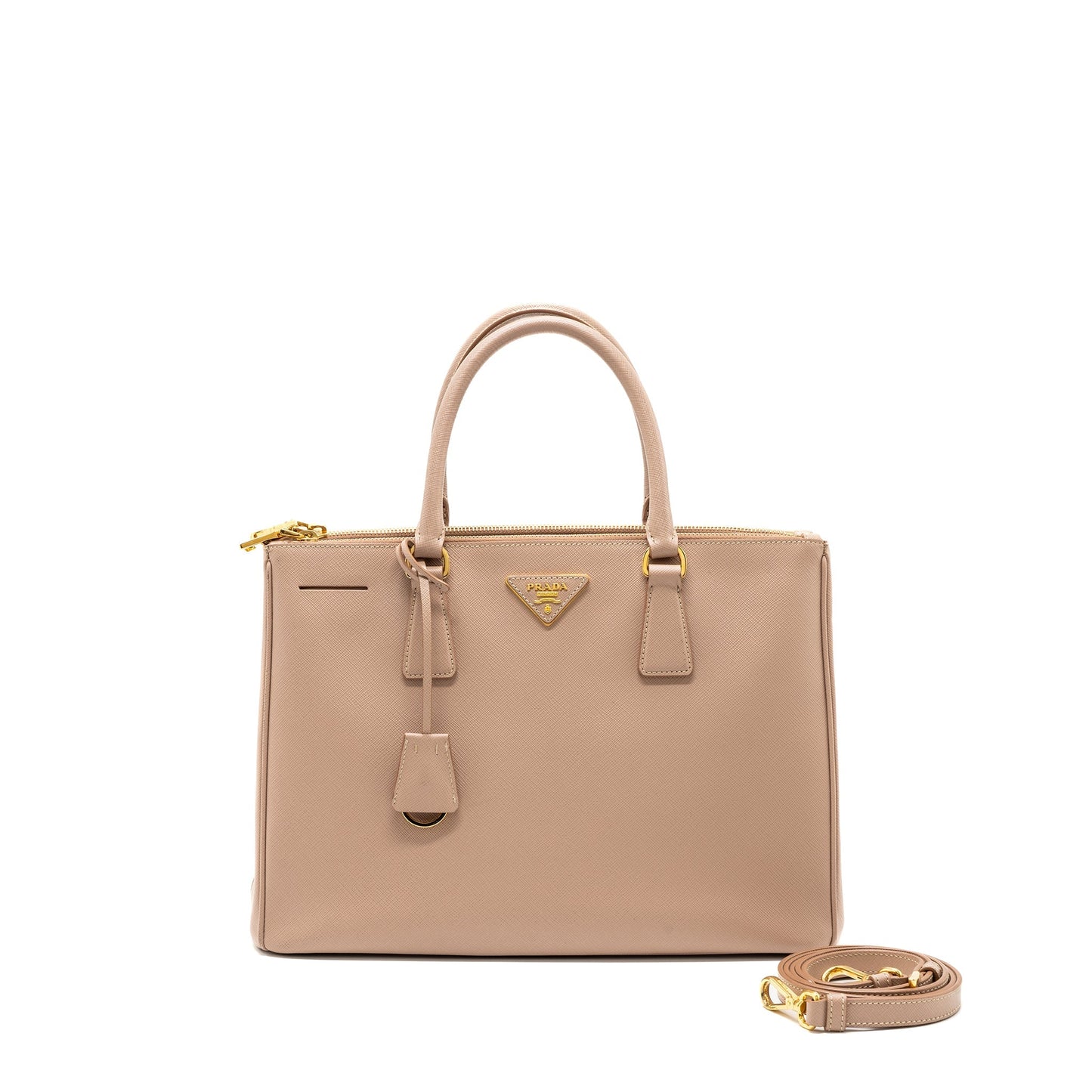 Prada Double Zip Shopping Toto Saffiano Cammeo Handbag Travel Bag