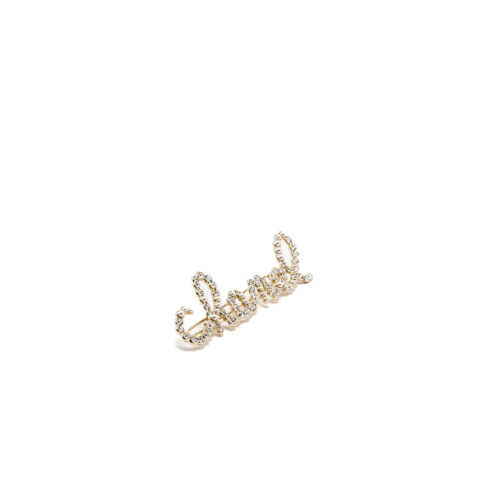 Chanel Letter Hair Clip Crystal Pearl Light Gold Handbag