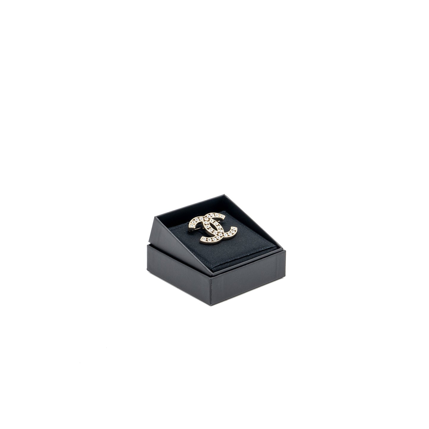 Chanel CC Logo Brooch Crystal Light Tone Gold Handbag Gold Tone