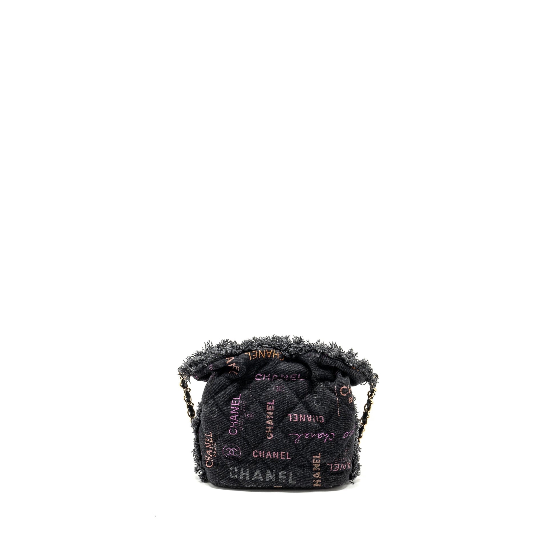 Chanel Bucket Denim LGHW Microchip Black Small Bucket Bag
