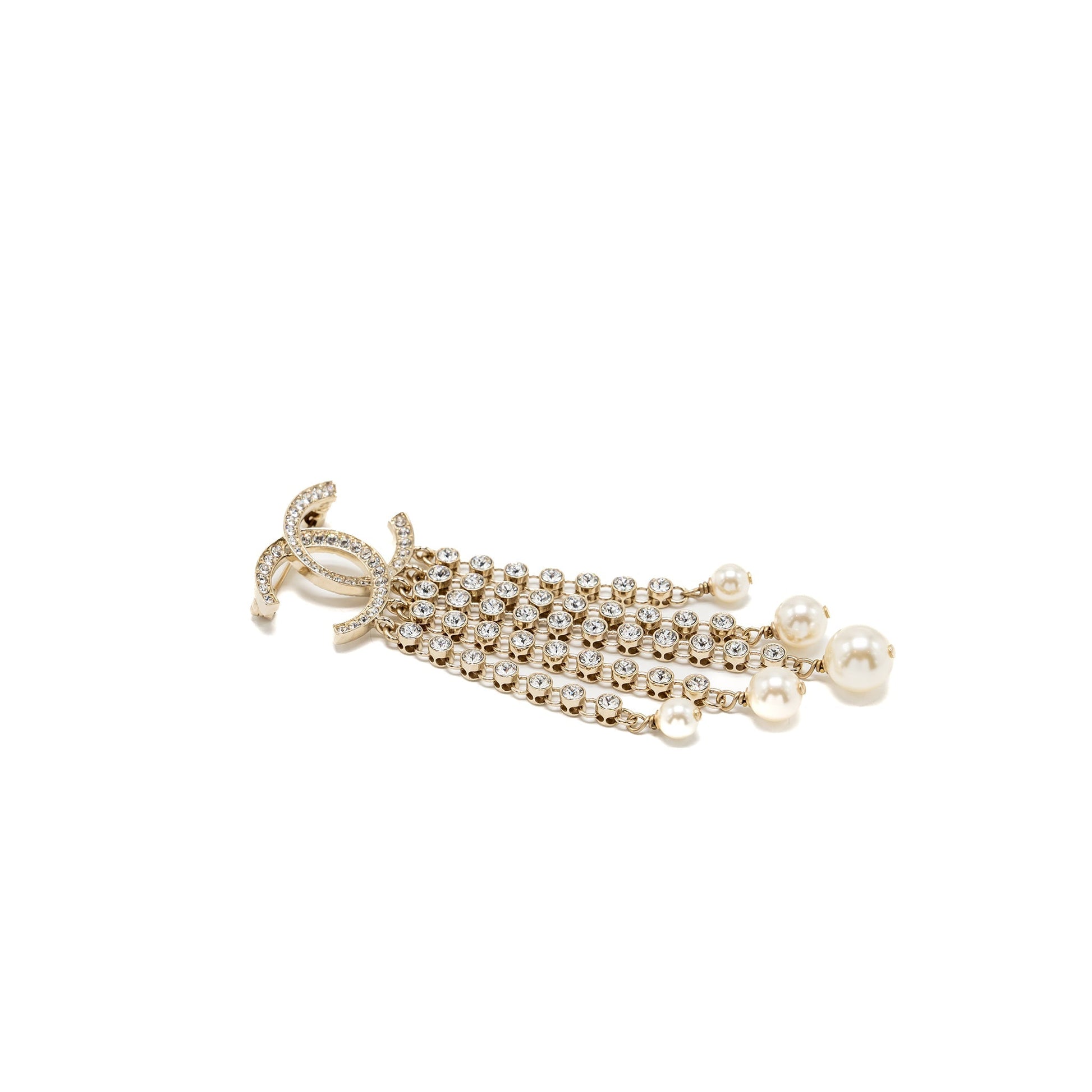 Chanel cc logo drop chains brooch crystal Gold Handbag