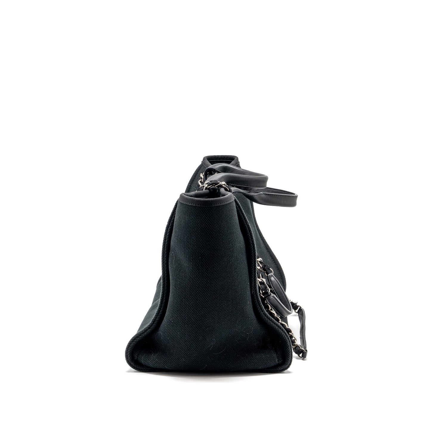 Chanel Deauville -Studded SHW Black Canvas Leather Tote Bag