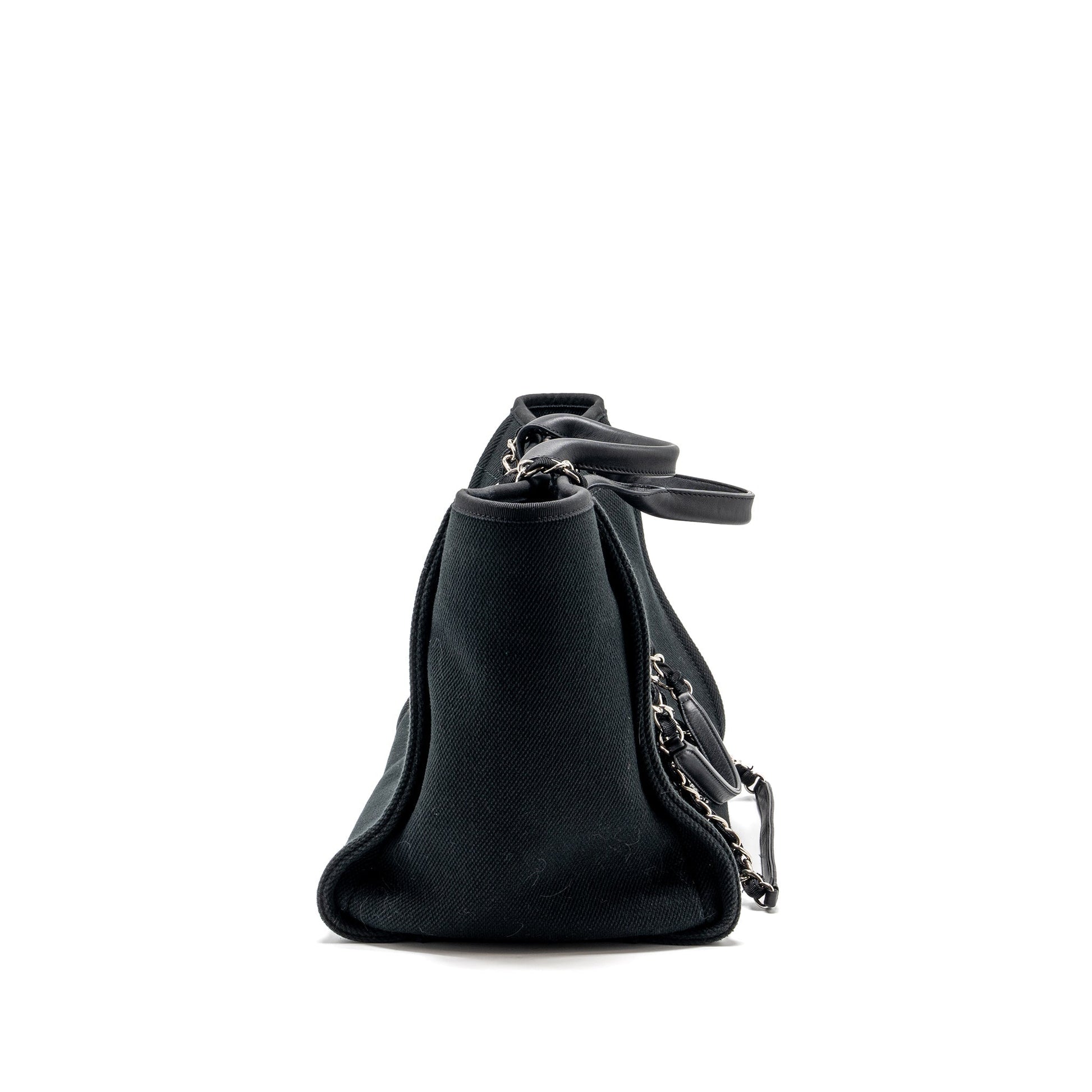 Chanel Deauville -Studded SHW Black Canvas Leather Tote Bag
