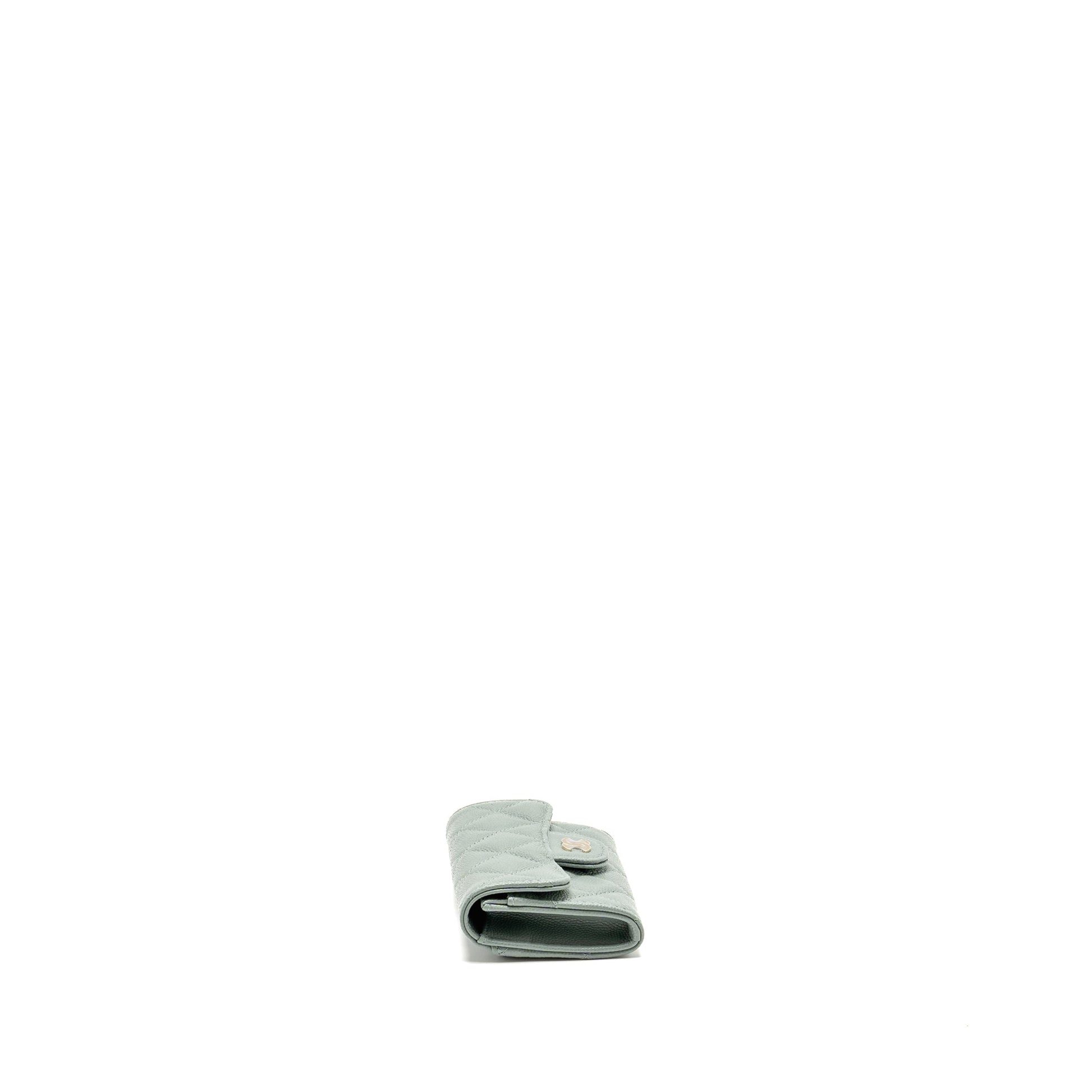 Chanel Classic Flap Card Holder Caviar Light Green Wallet Case