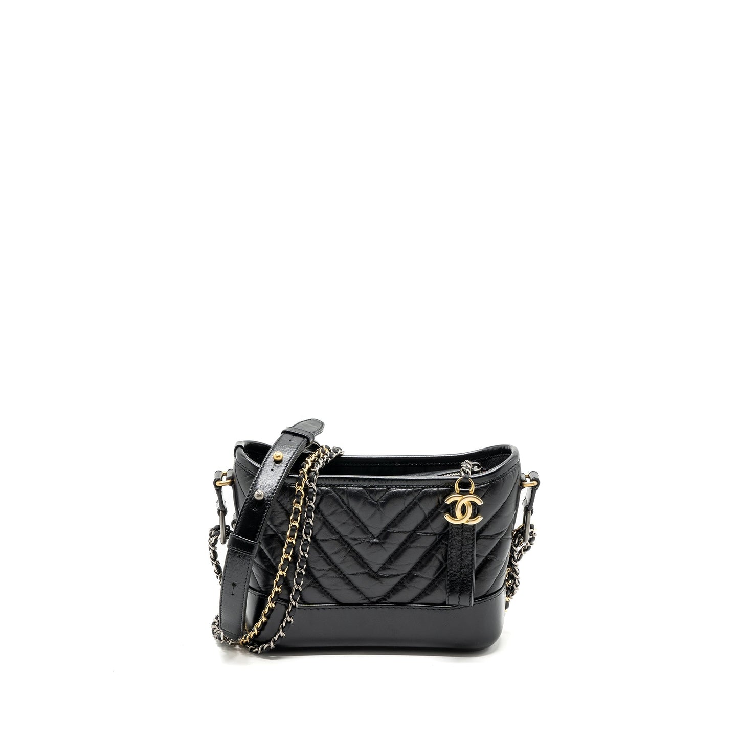 Chanel Gabrielle Hobo Chevron Aged Calfskin Hardware Multicolour Black Small Shoulder Bag Multicolour Hardware