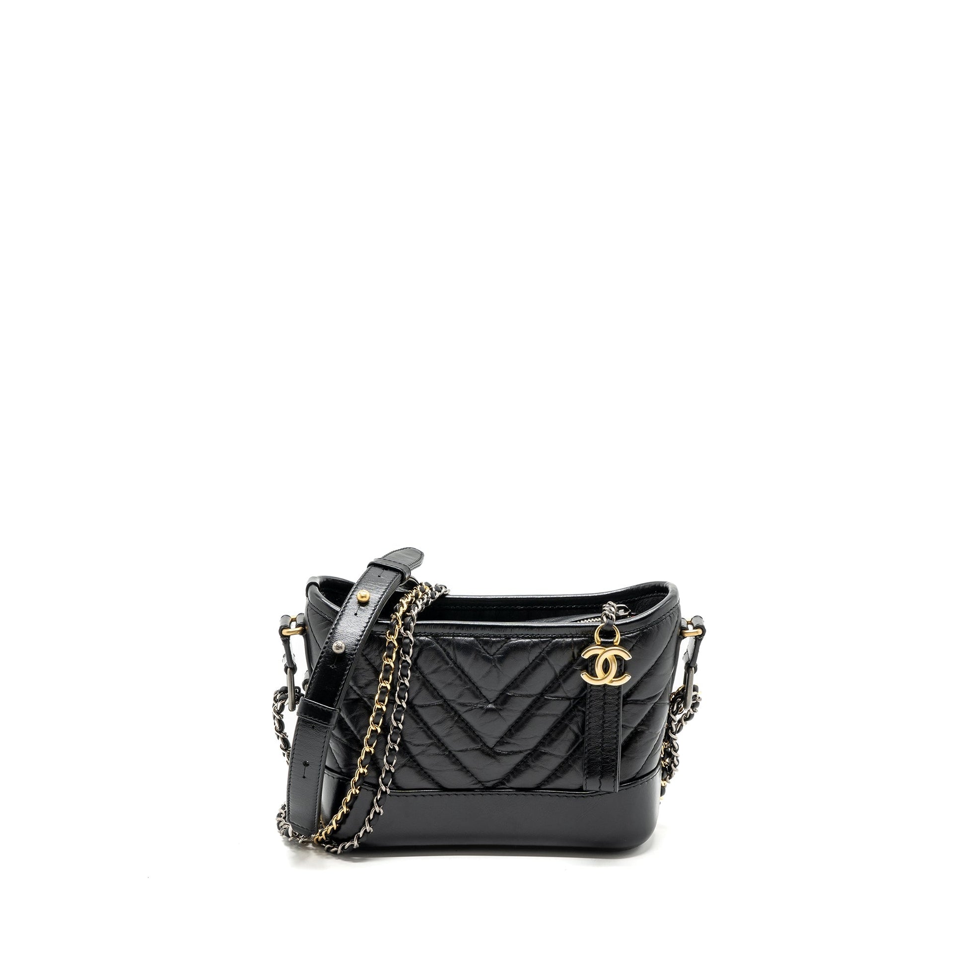 Chanel Gabrielle Hobo Chevron Aged Calfskin Hardware Multicolour Black Small Shoulder Bag Multicolour Hardware