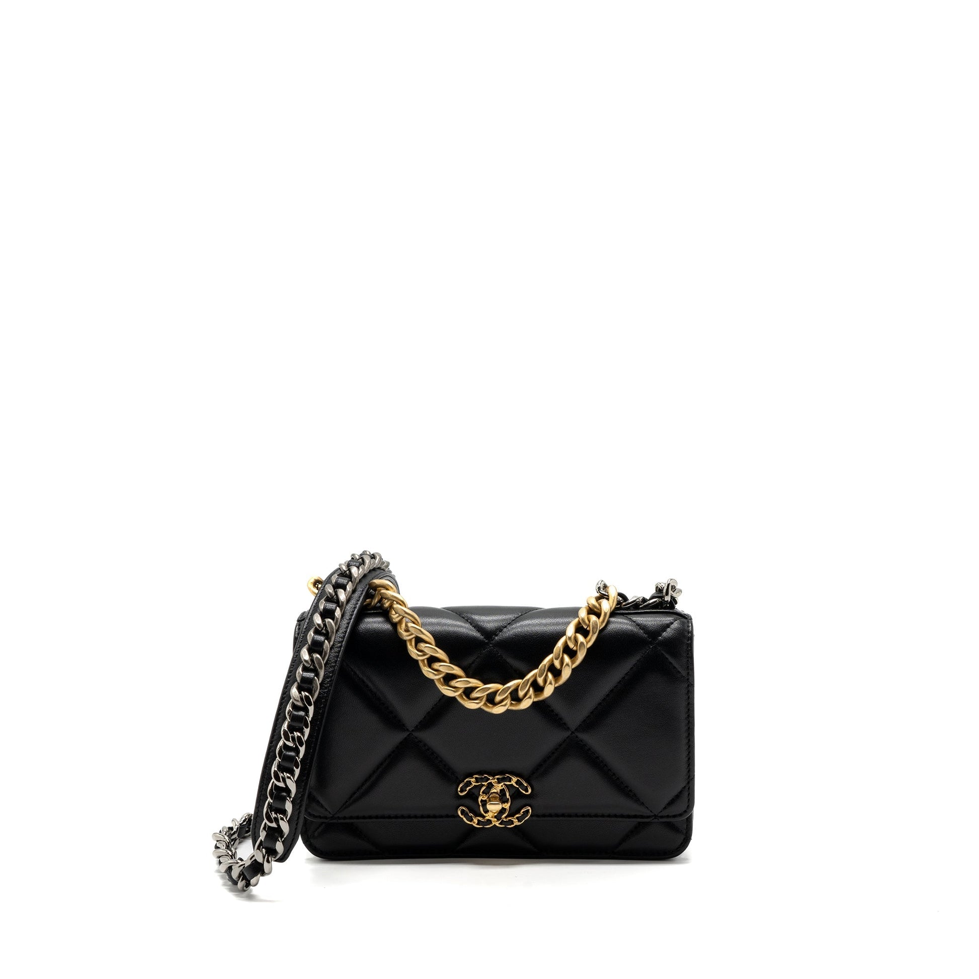 Chanel 19 On Lambskin hardware Microchip Multicolour Black Wallet Case 3
