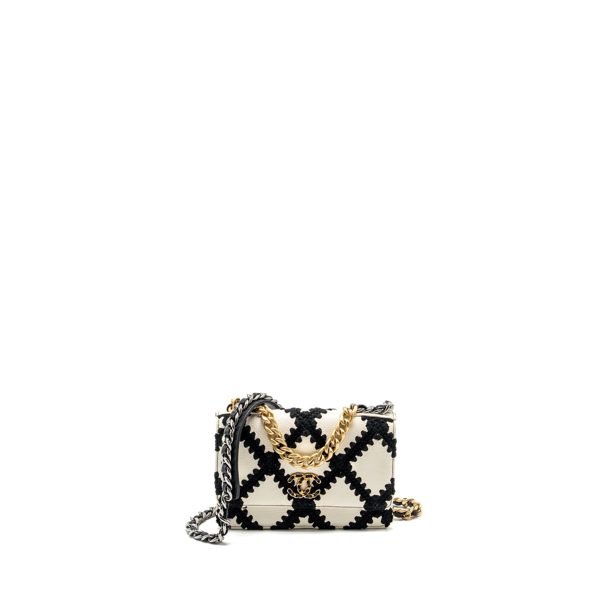 Chanel 19 on Fabric Calfskin Hardware Multicolour Black White Wallet Case