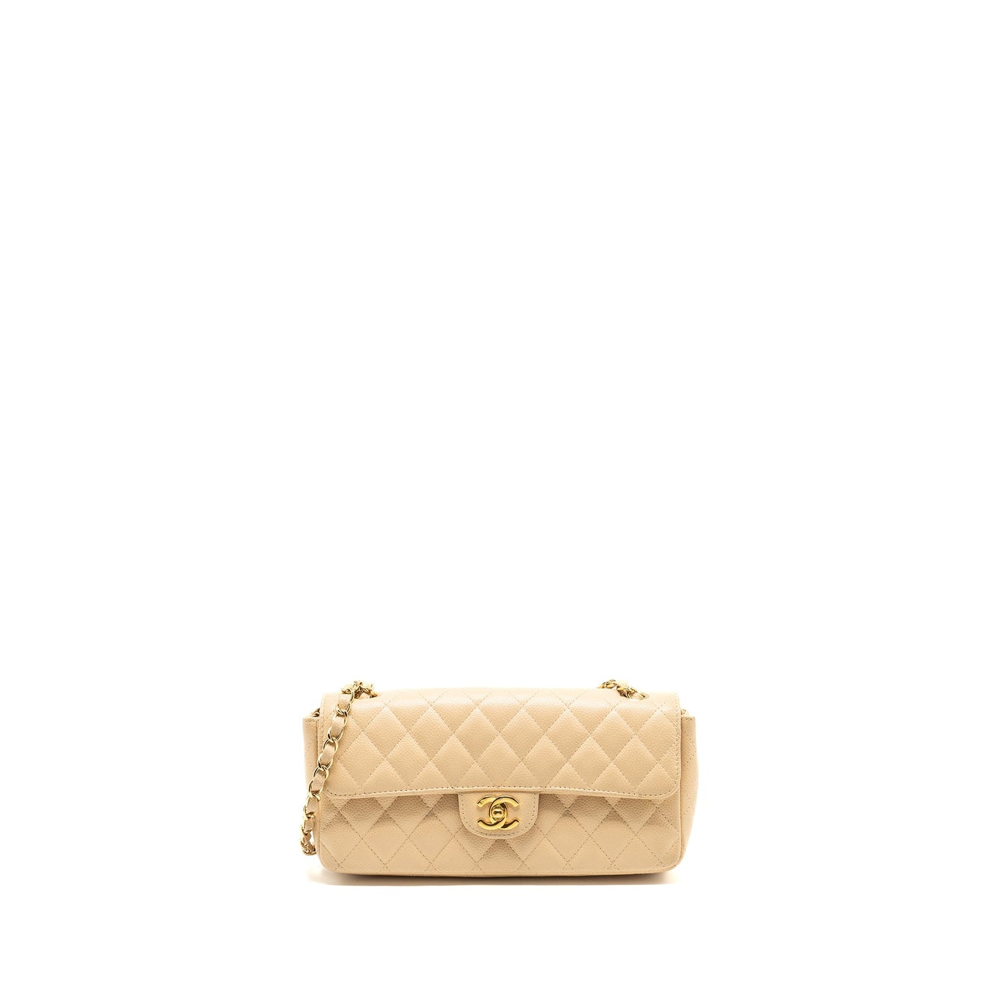 Chanel East-West Flap Caviar GHW Beige Shoulder Bag