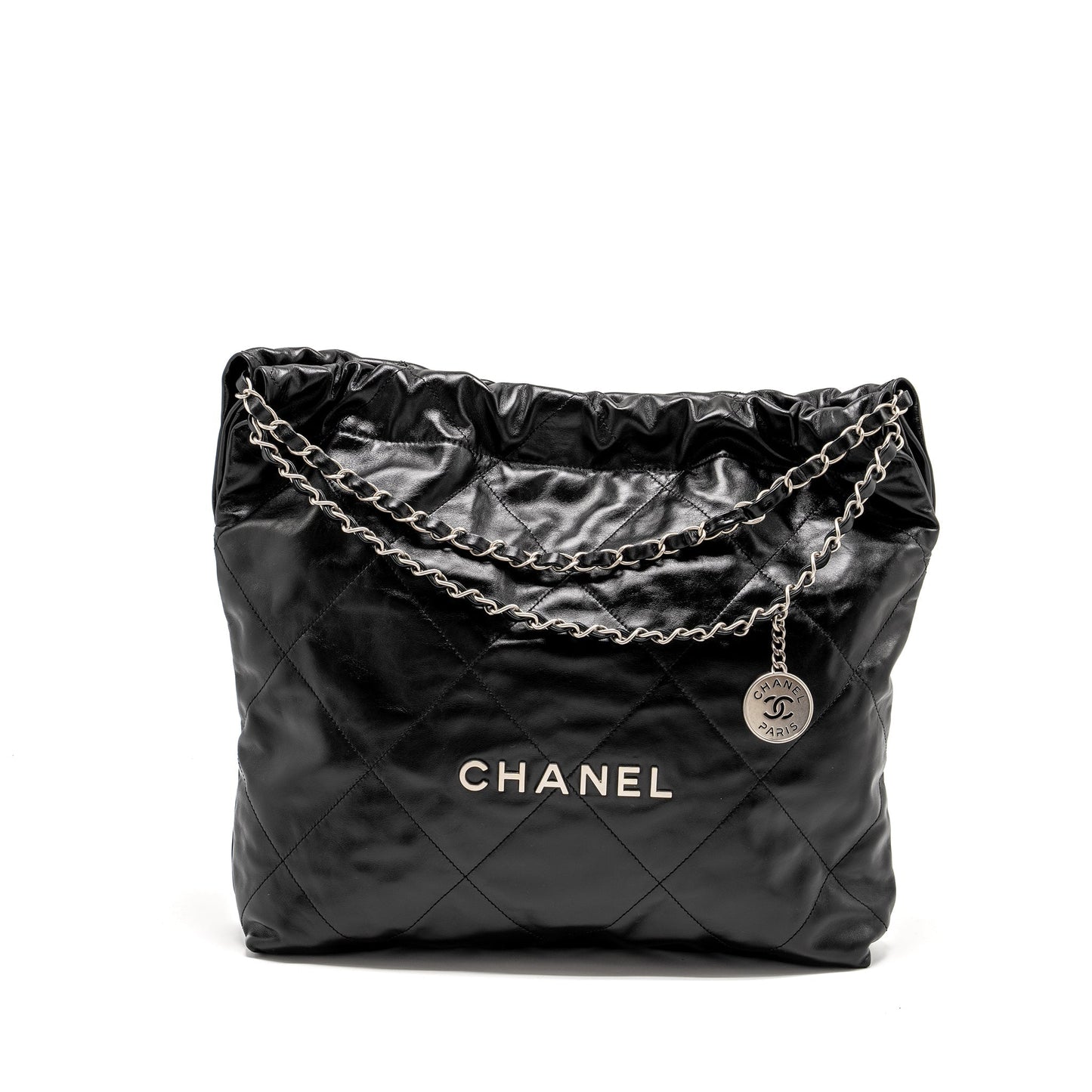 Chanel 22 Shiny Calfskin SHW Microchip Black Handbag Microchip 1