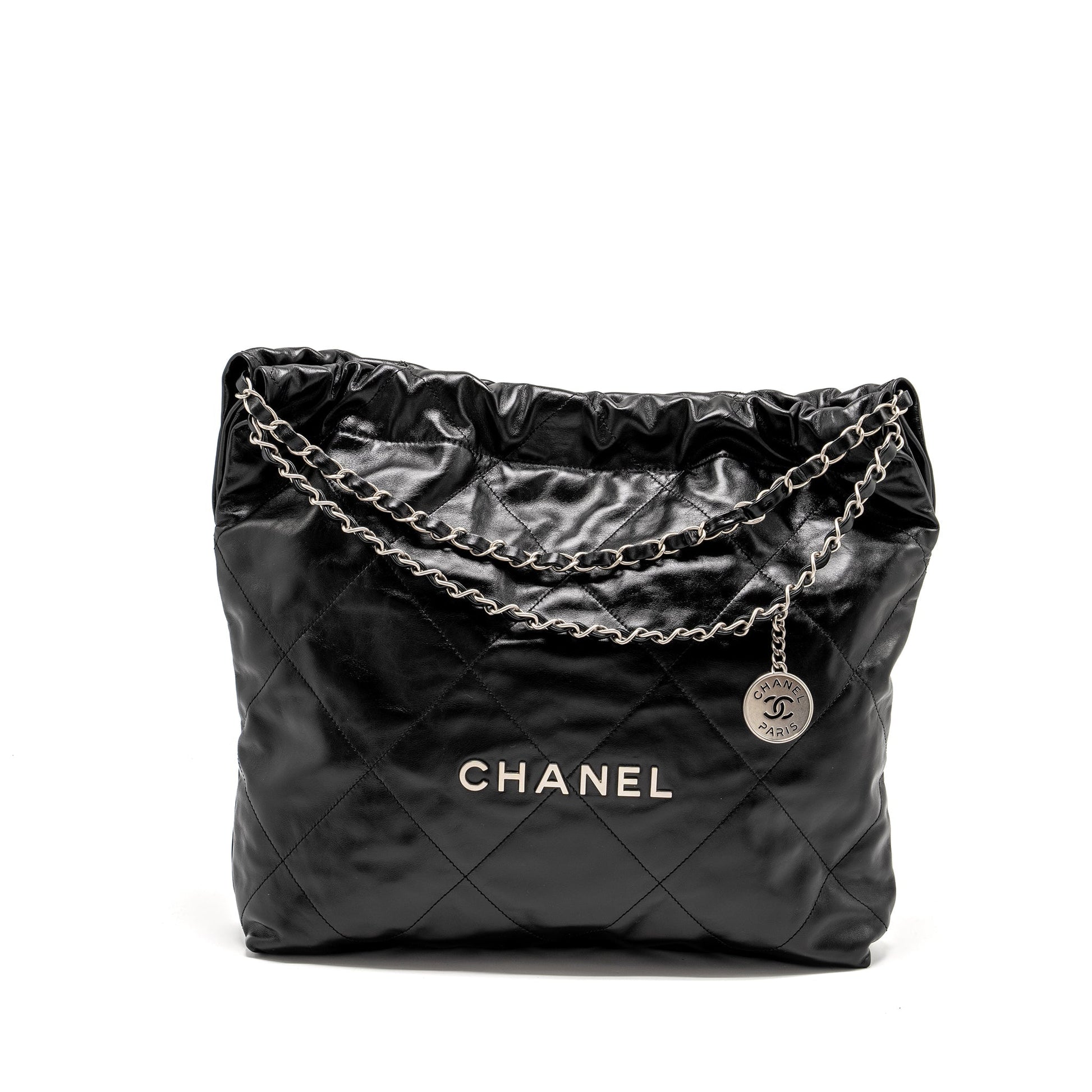 Chanel 22 Shiny Calfskin SHW Microchip Black Handbag Microchip 1