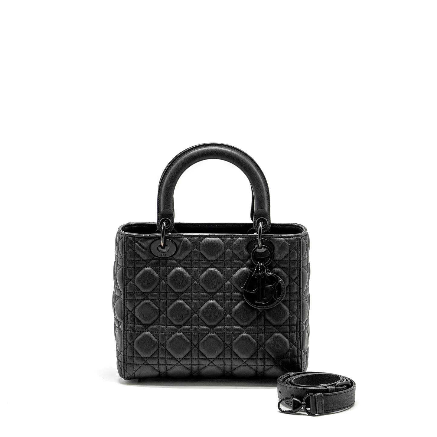 Dior Lady Ultramatte Cannage Calfskin So Handbag Black Medium Travel Bag