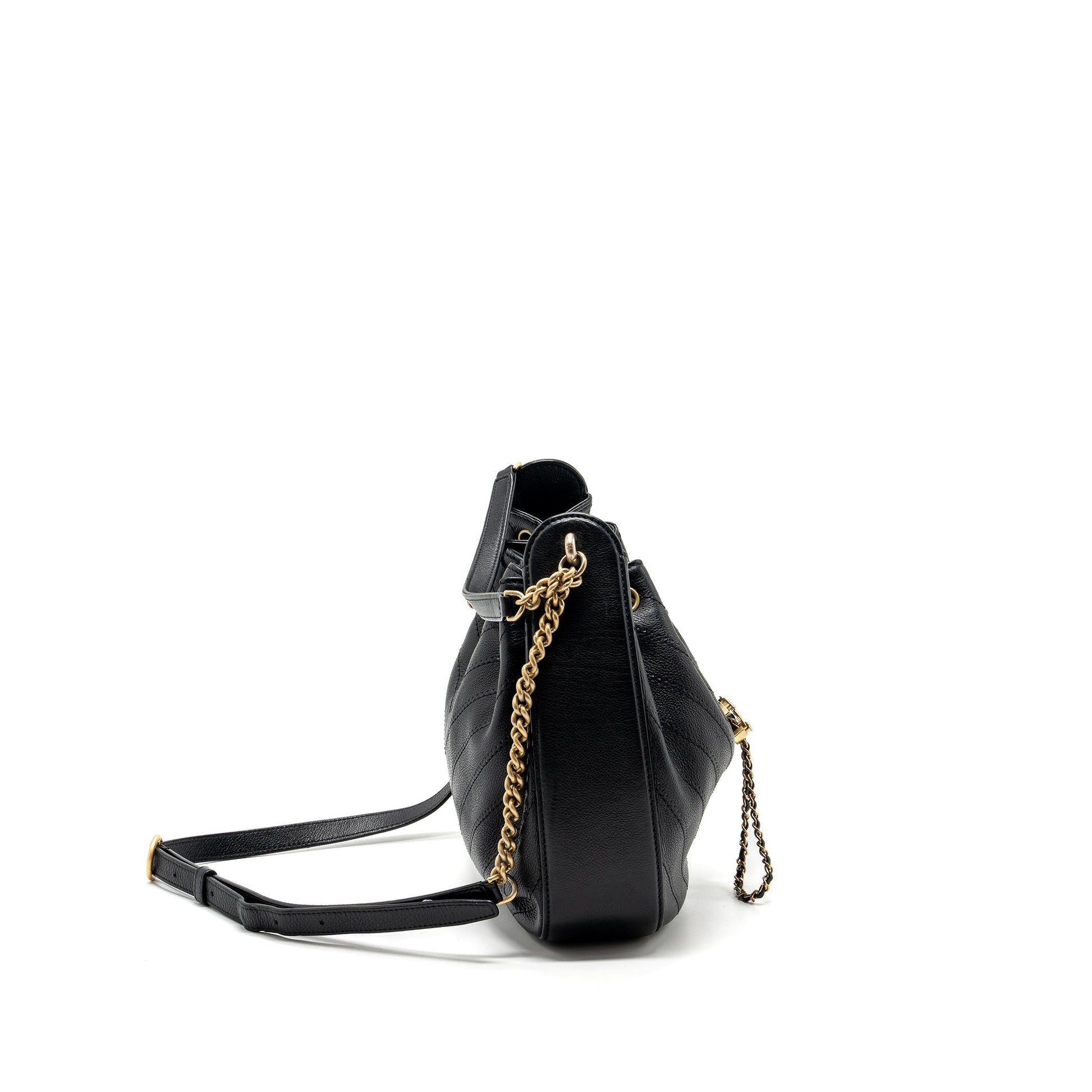 Chanel chevron bucket grained calfskin GHW Black Bucket Bag Ghw 1