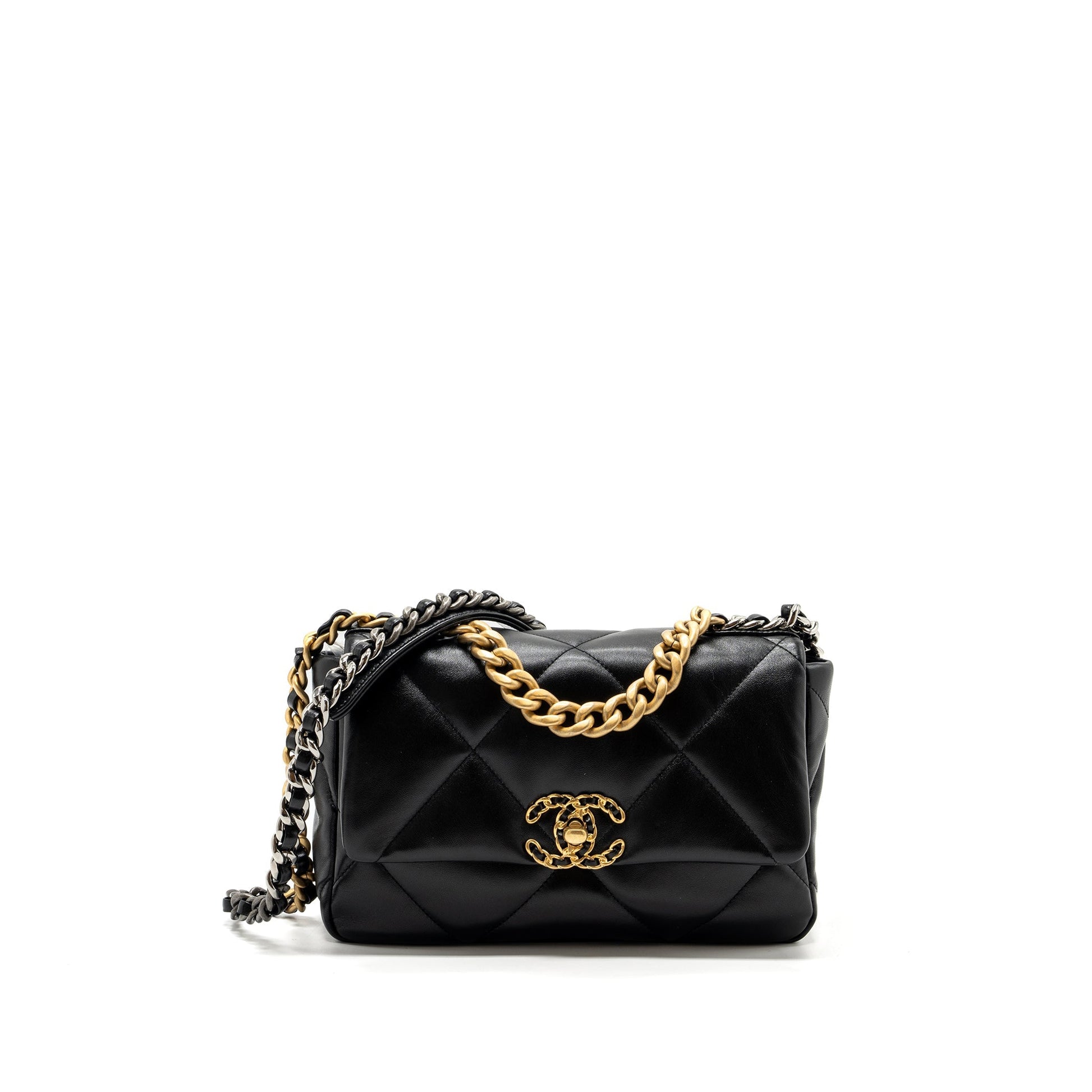 Chanel 19 lambskin hardware microchip Multicolor Multicolour Black Small Handbag