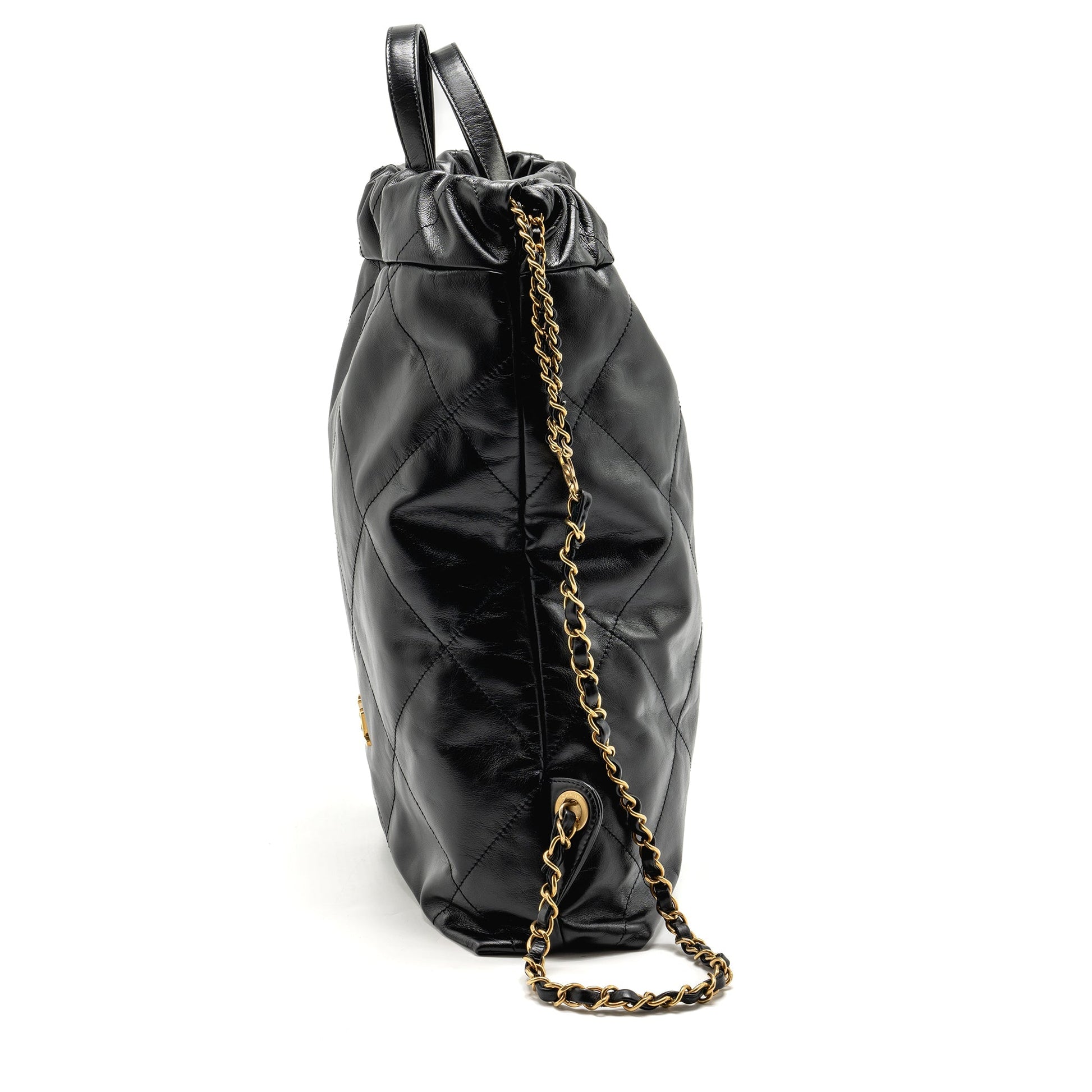 Chanel 22 Backpack Letter Logo Shiny Calfskin Black Gold