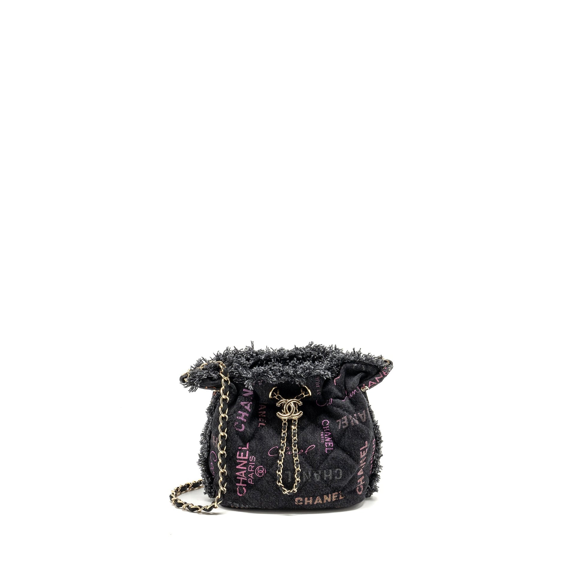 Chanel Bucket Denim LGHW Microchip Black Small Bucket Bag